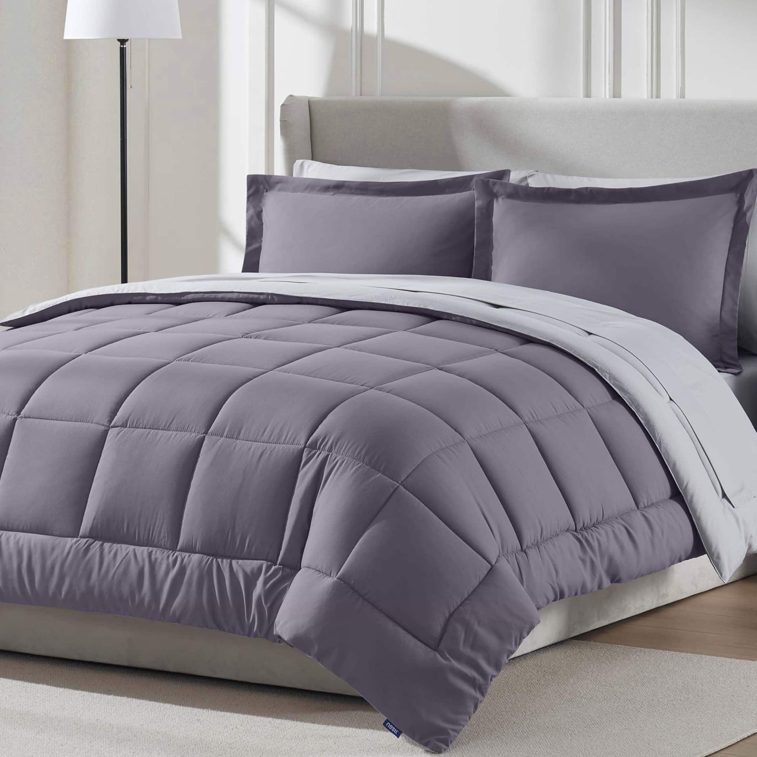 Nestl 7 Piece Queen Comforter Set - Grayish Purple Reversible Bed in a Bag - Complete Queen Size Bedding Set with Sheets, Pillow
