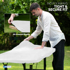 Linpro 5Pk Plastic Table Cloths Disposable For Parties 8Ft Picnic Table Covers With Elastic Fitted Camping Tablecloth Elastic Table Cover Rectangle White Tablecloth Waterproof Outdoor & Folding Tables