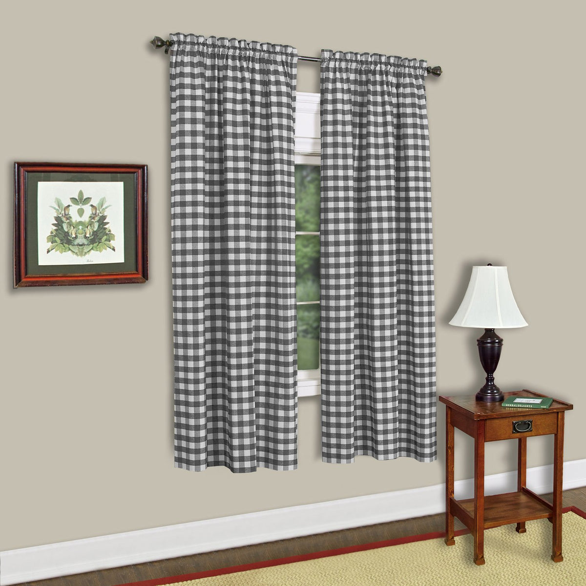 Sweet Home Collection Kitchen Window Curtain Panel Treatment, 63', Black/White