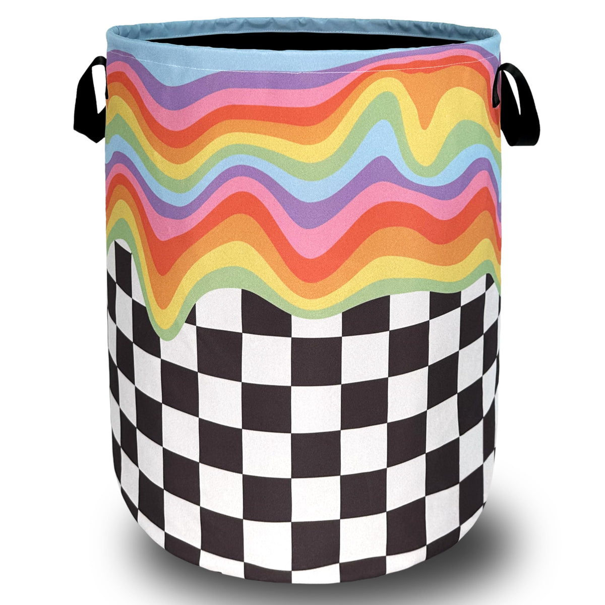 Rainbow Checkerboard Laundry Basket Oxford Cloth Hamper 18.9 x1 6.5 Inch