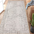 PureCozy Grey Runner Rug 2x6 Indoor Vintage Area Rug Hallway Kitchen Bedroom Rug Washable Living Room Carpet Retro Floral Accent
