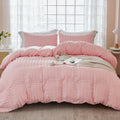 Avelom Blush Pink Seersucker Duvet Cover Set King Size (104 X 90 Inches), 3 Pieces (1 Duvet Cover + 2 Pillow Cases), Ultra Soft