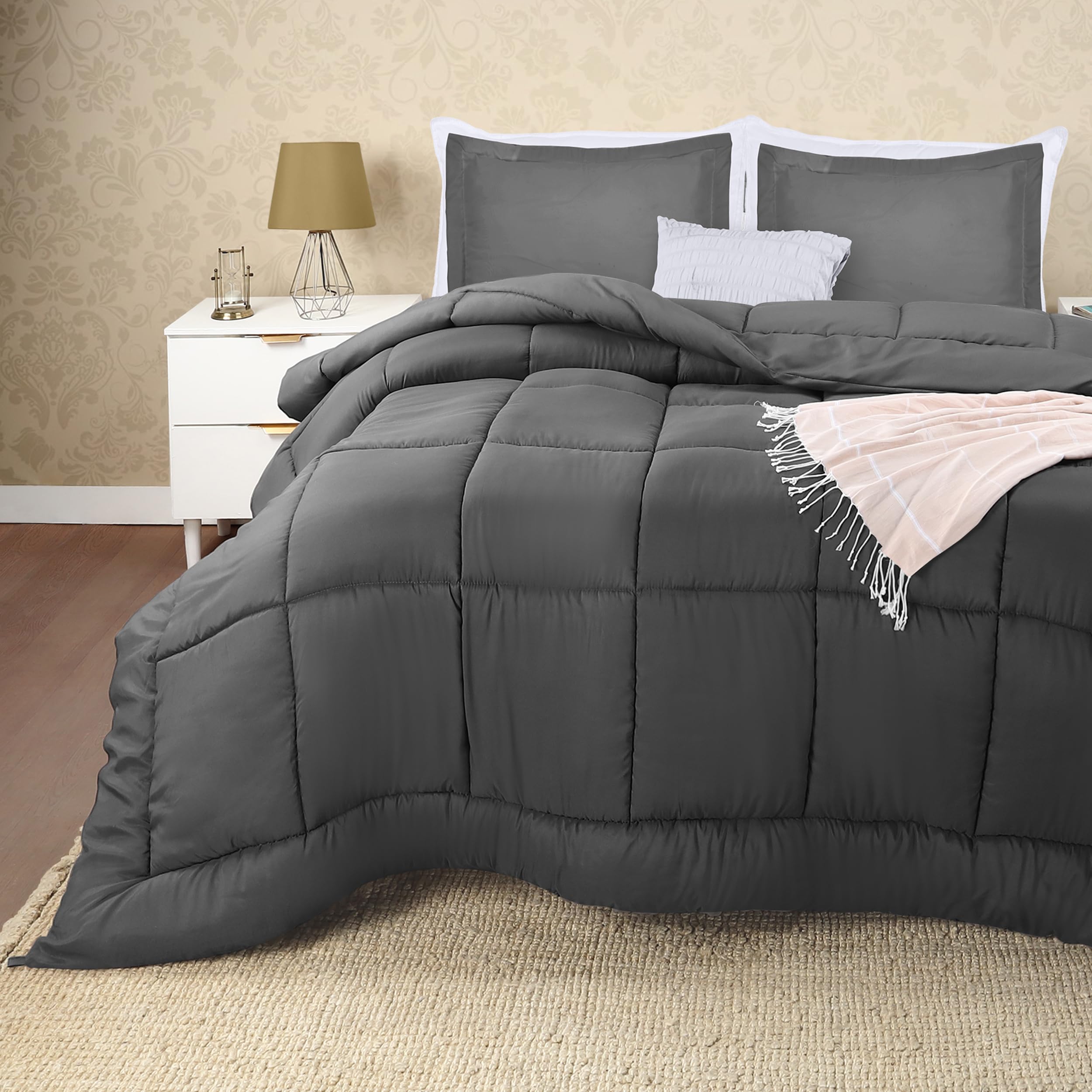 Utopia Bedding Queen Size Comforter Set With 2 Pillow Shams, Bedding Comforter Sets, Down Alternative Grey Comforters, Soft And