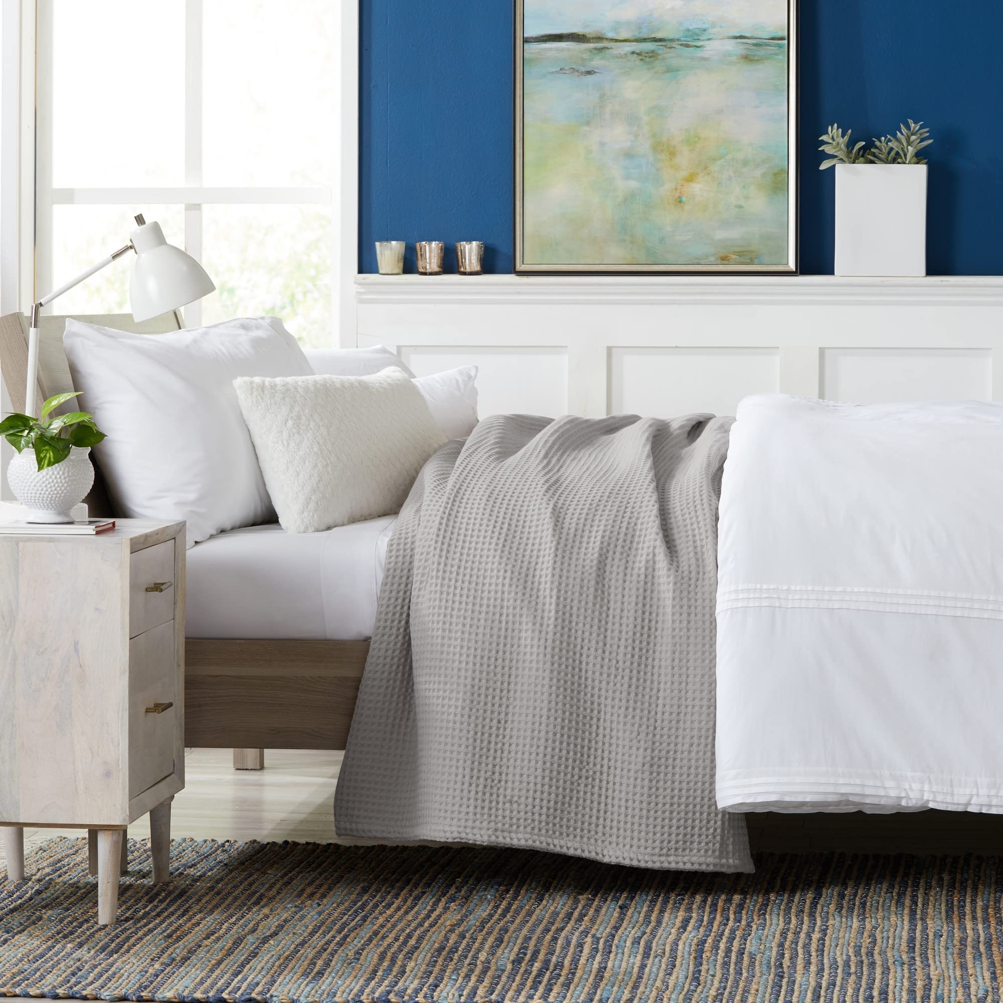 Market & Place 100% Cotton Waffle Weave Bed Blanket | Soft, Breathable, And Lightweight Blanket For All-Season | Perfect For Lay