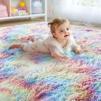 Kchowua 3X5 Unicorn Thick Fluffy Fuzzy Rugs For Girls Bedroom,Machine Washable Non Slip Pastel Shag Shaggy Rug For Living Room,T