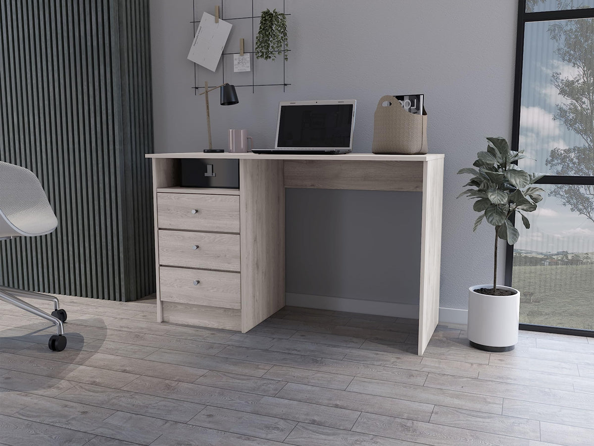 Computer Desk Fremont with Three Drawers - Light Gray