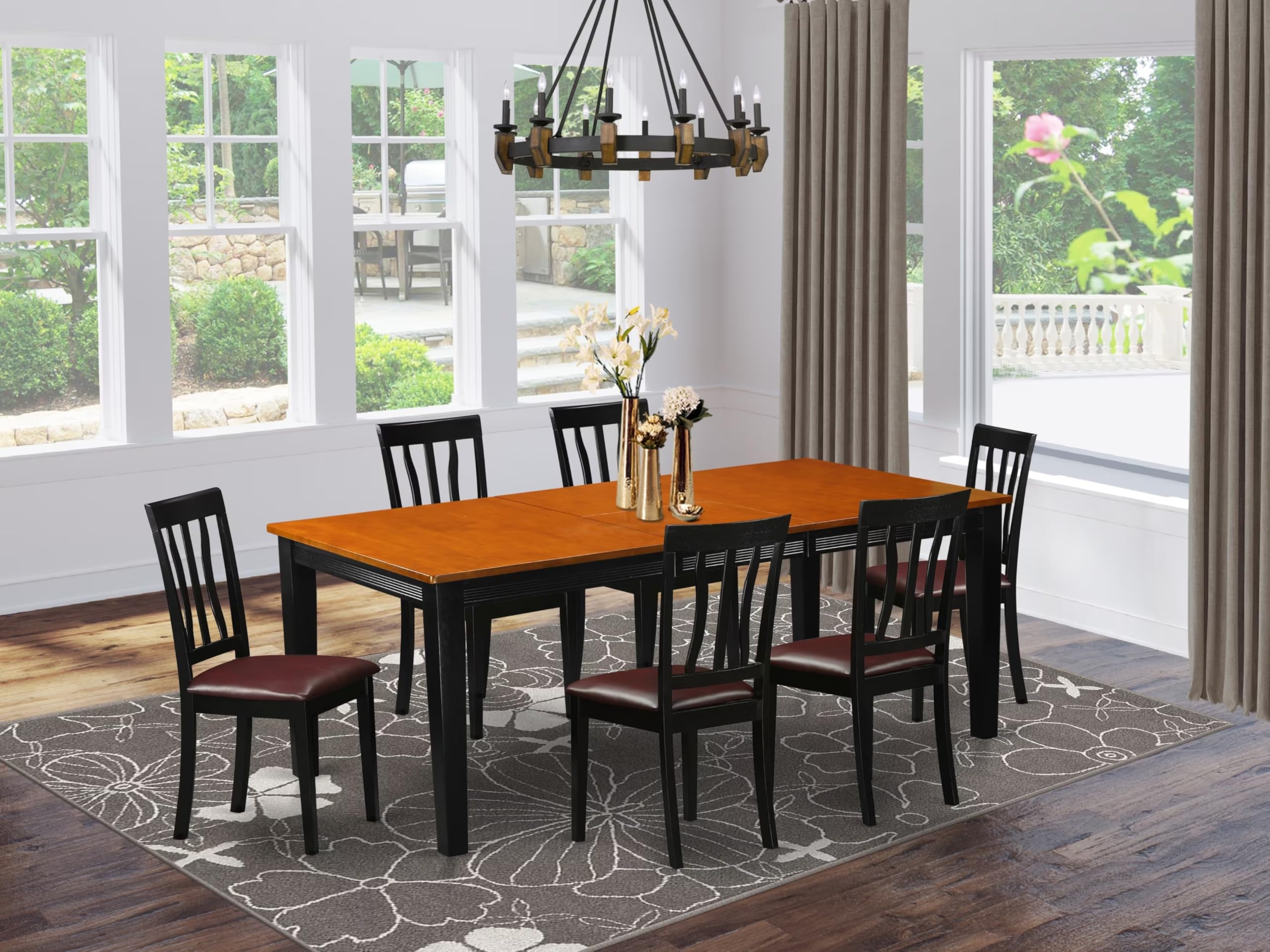 East West Furniture QUAN7-BCH-LC 7 Piece Kitchen Table & Chairs Set Consist of a Rectangle Butterfly Leaf Dining Table and 6 Faux Leather Upholstered Chairs, 40x78 Inch, Black & Cherry