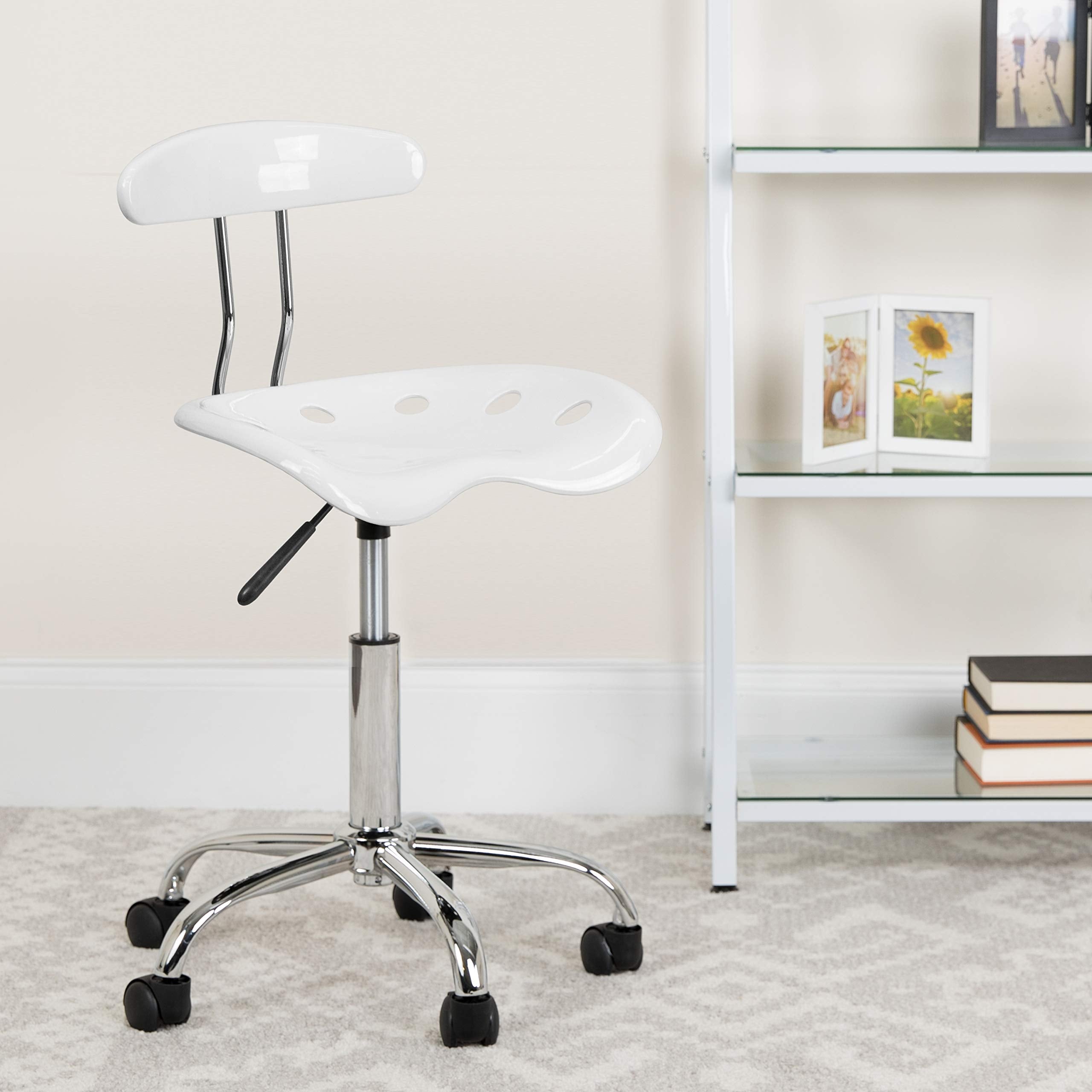 Flash Furniture Elliott Vibrant White and Chrome Swivel Task Office Chair with Tractor Seat