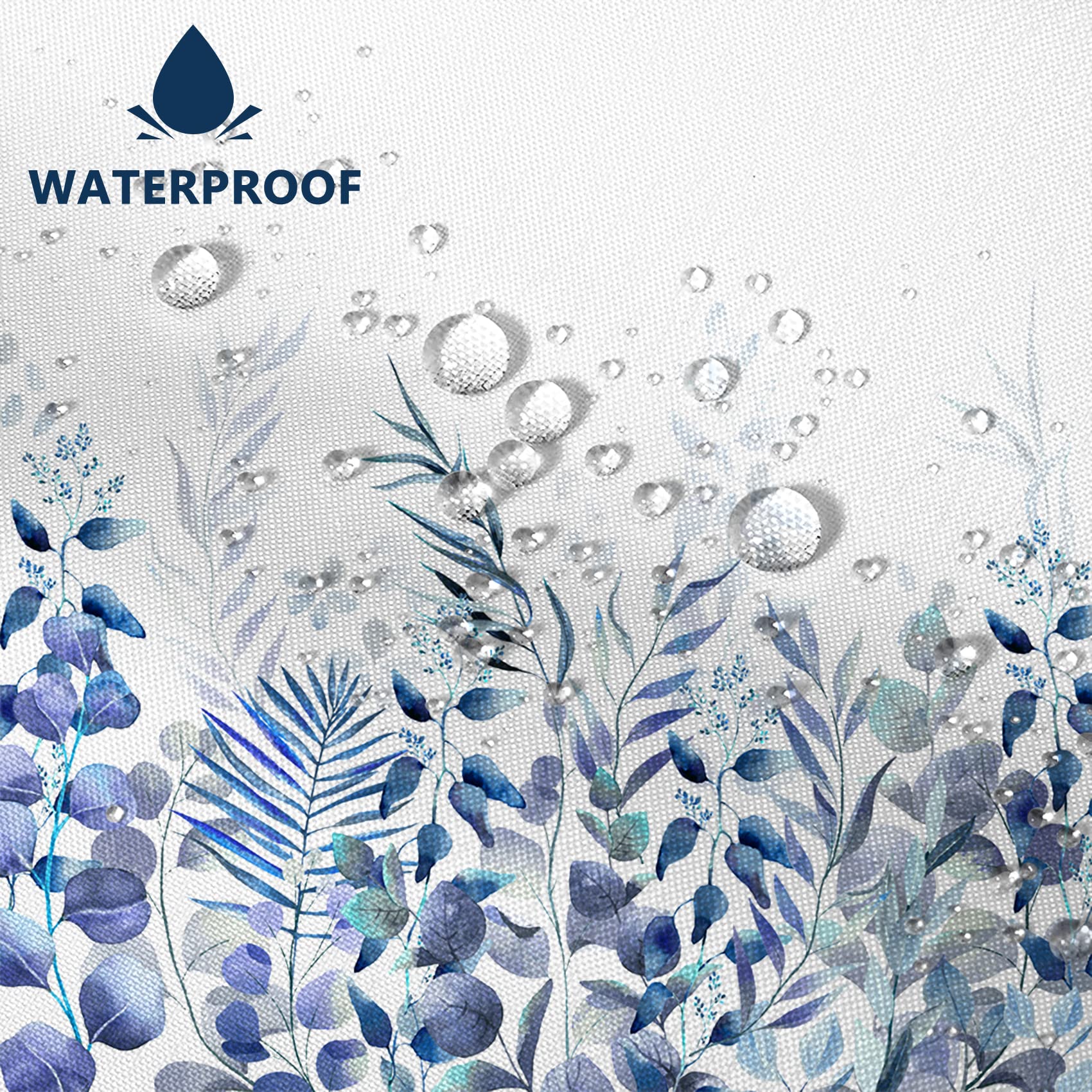 Awert Shower Curtain Plants For Bathroom,Waterproof Quick-Drying Blue Leaves Shower Curtain Set With Hooks 60X72 Inch