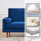 American Furniture Classics Blue 57 Inch Wide Upholstered Two Cushion Loveseat with Bolster Pillows Velvet, 57" x 32" x 37"