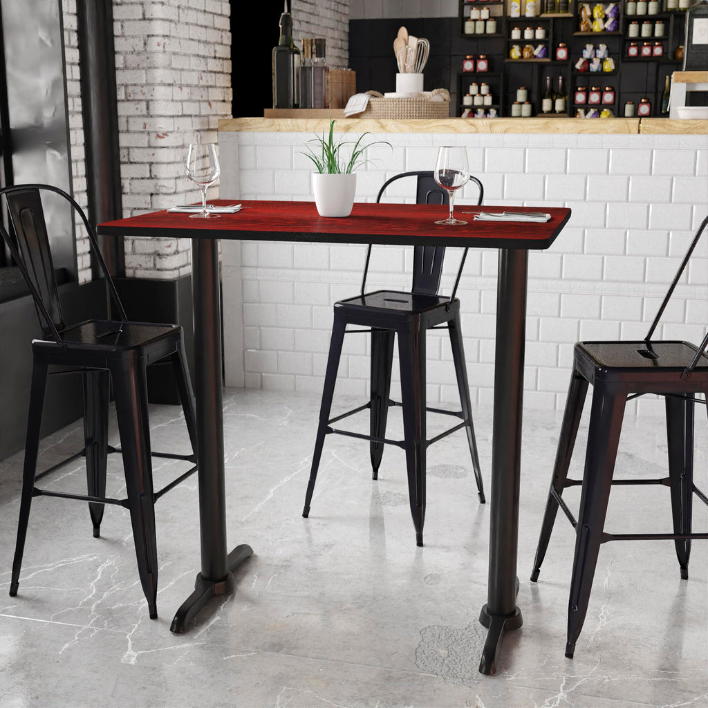 Flash Furniture Stiles 30'' x 42'' Rectangular Mahogany Laminate Table Top with 5'' x 22'' Bar Height Table Bases