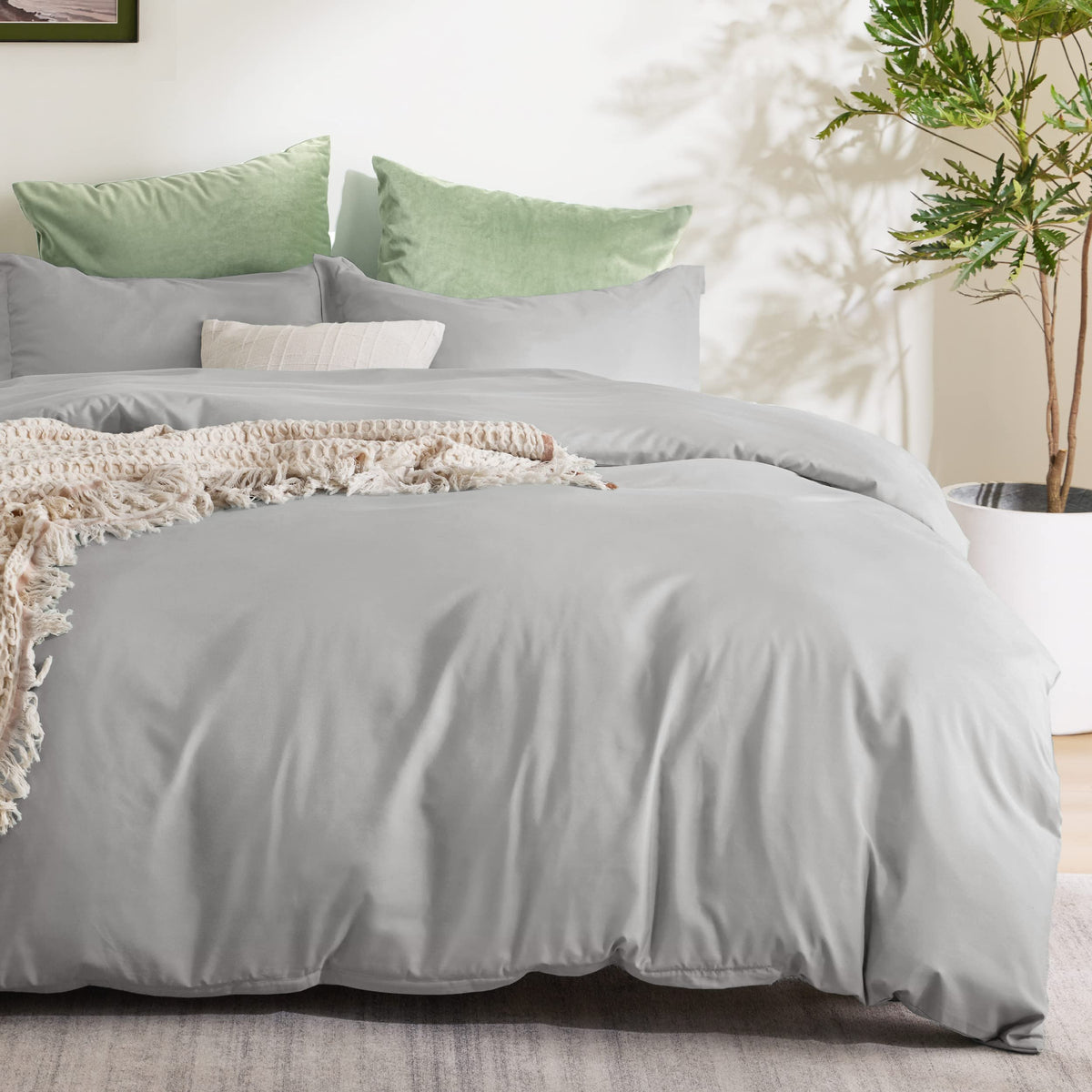 Bedsure Silver Grey Duvet Cover Queen Size - Soft Double Brushed Duvet Cover For Kids With Zipper Closure, 3 Pieces, Includes 1