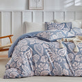 Lekesky Blue Duvet Cover Queen Size, Paisley Patterned Duvet Cover Set With Zipper, 3 Pcs Soft Microfiber Duvet Cover Floral Bed