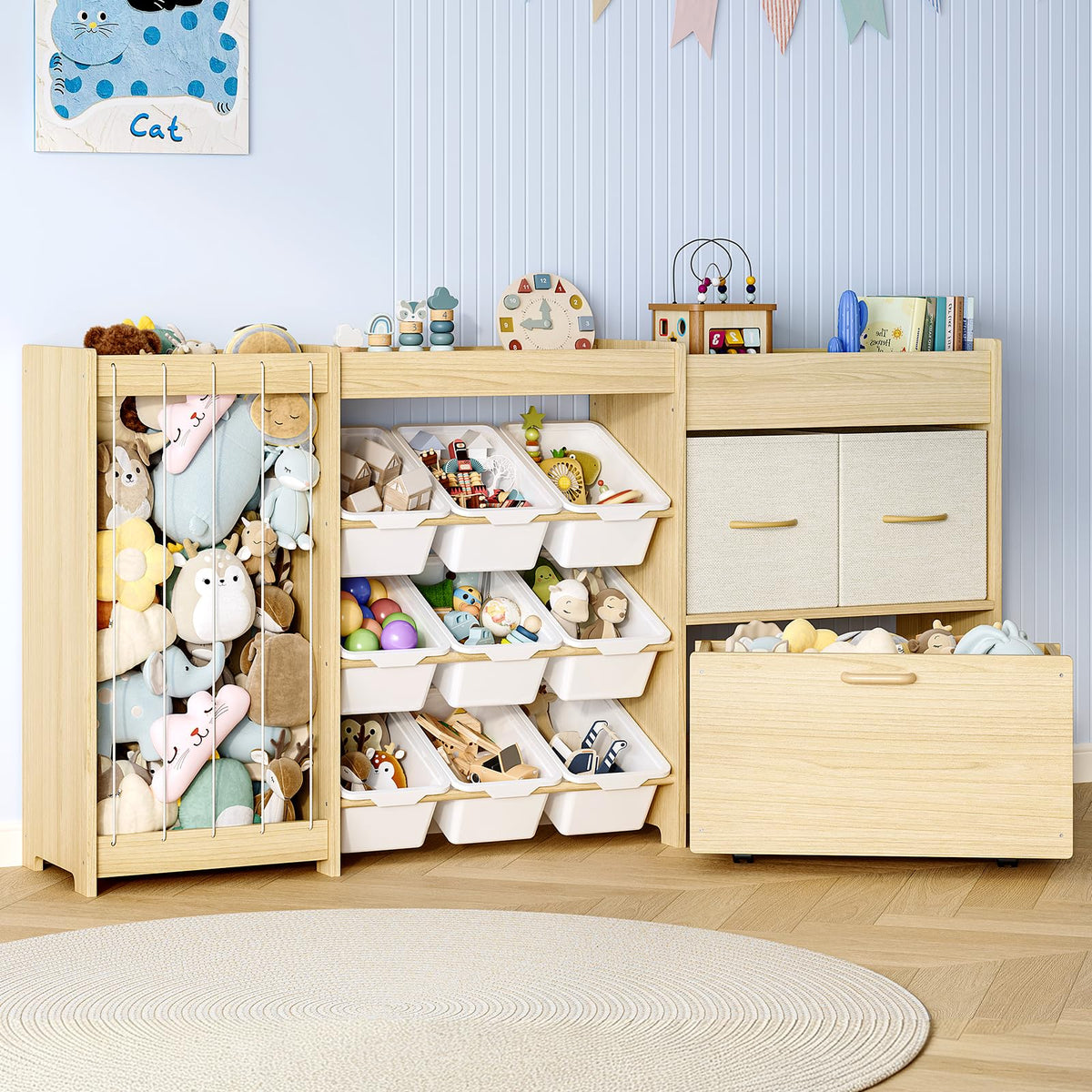 EXPERLAM 5in1 Toy Storage Organizer, Plush Holder, 9 Bins, Toy Chest