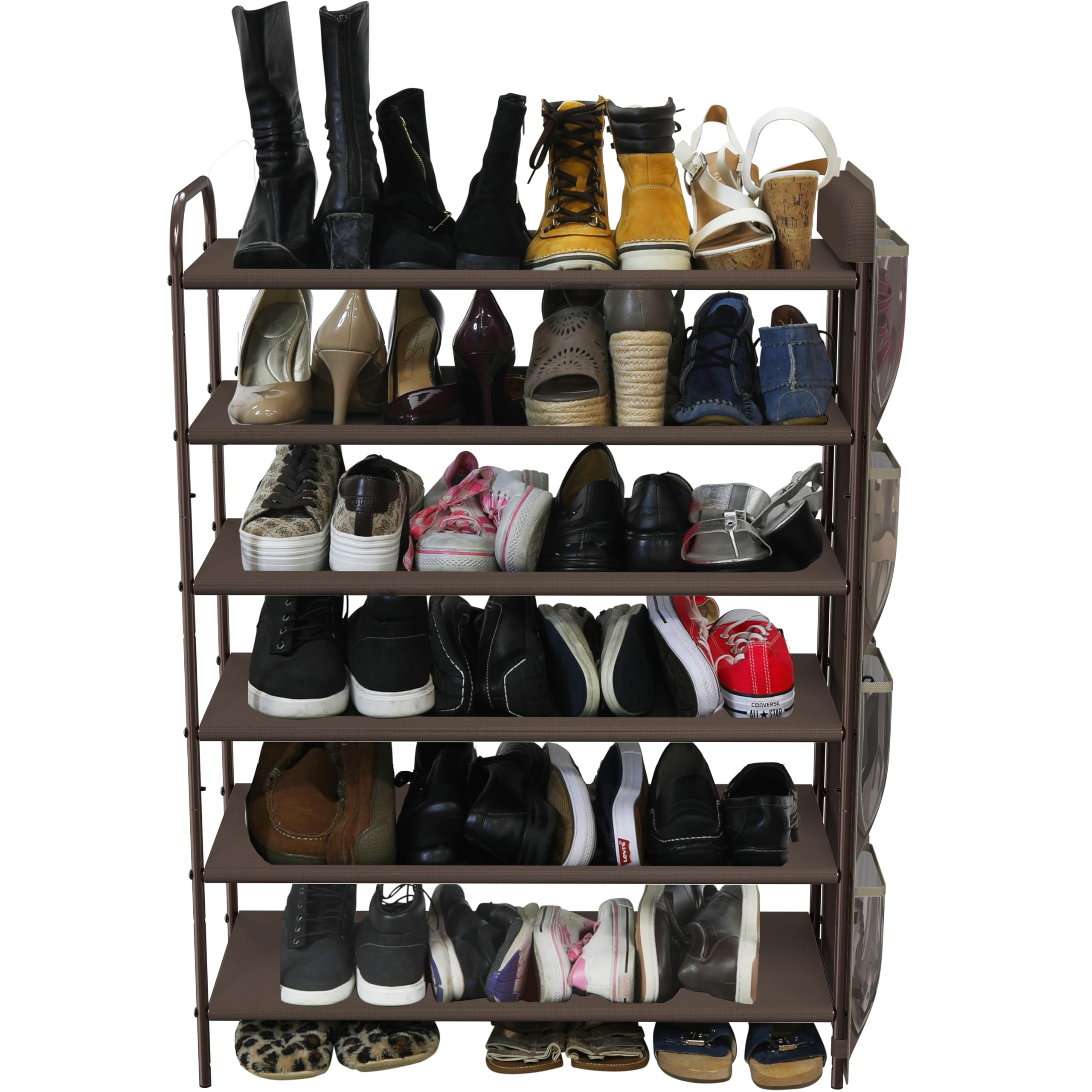 Simple Houseware 6-Tier Shoe Rack Storage Organizer W/Side Hanging Bag, Bronze