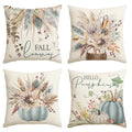 AVOIN colorlife Fall Pumpkin Wheat Cotton Sunflower Jar Autumn Thanksgiving Throw Pillow Covers, 16 x 16 Inch Seasonal Blue Cush