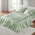 Madison Park Essentials Satin Sheets Twin Size, Luxurious Silky Satin Bed Sheets, Elastic 14' Pocket Fits Up To 16' Mattress, Wrinkle-Free, Soft Satin Bed Sheet Set, Sage 4 Piece