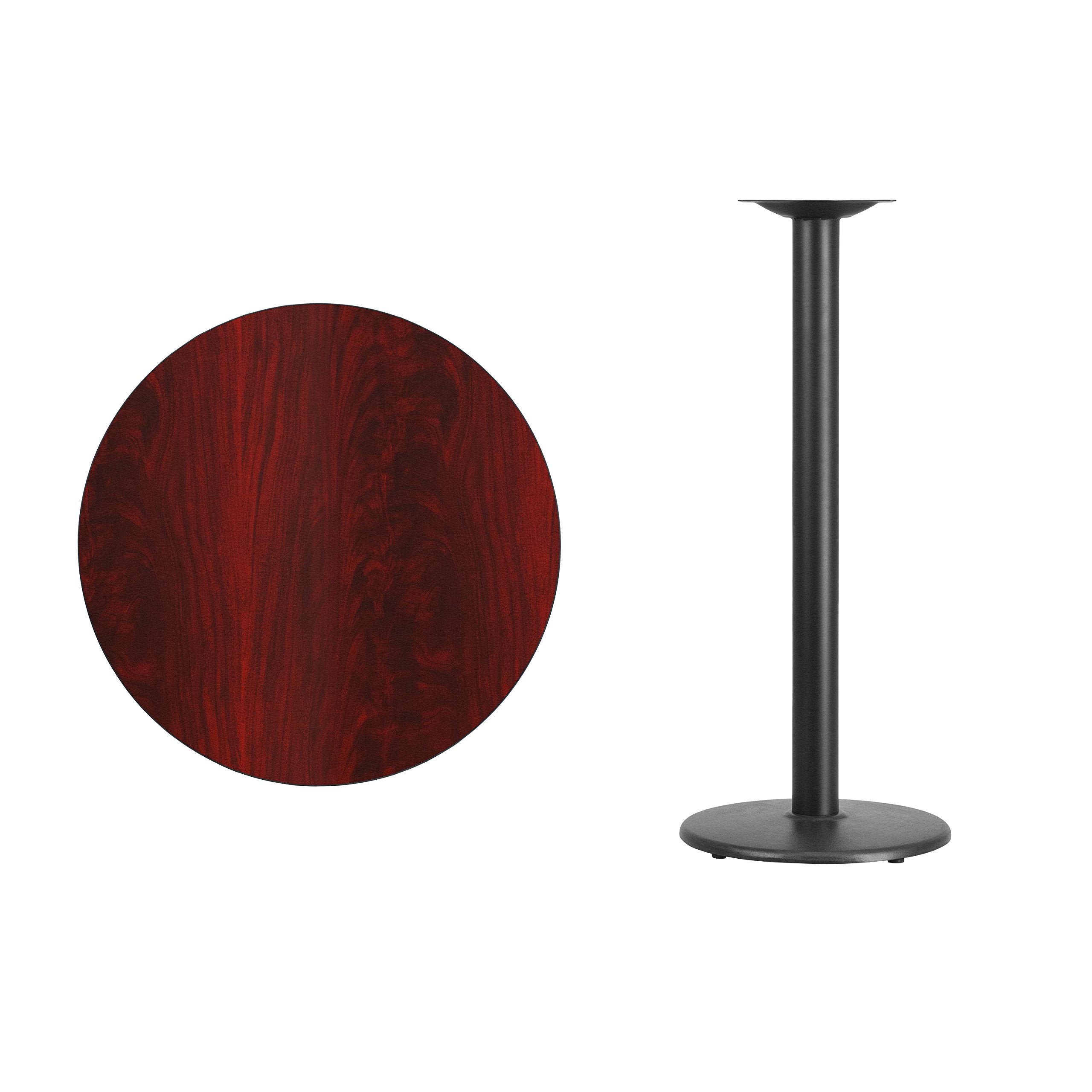 Flash Furniture 30'' Round Mahogany Laminate Table Top with 18'' Round Bar Height Table Base