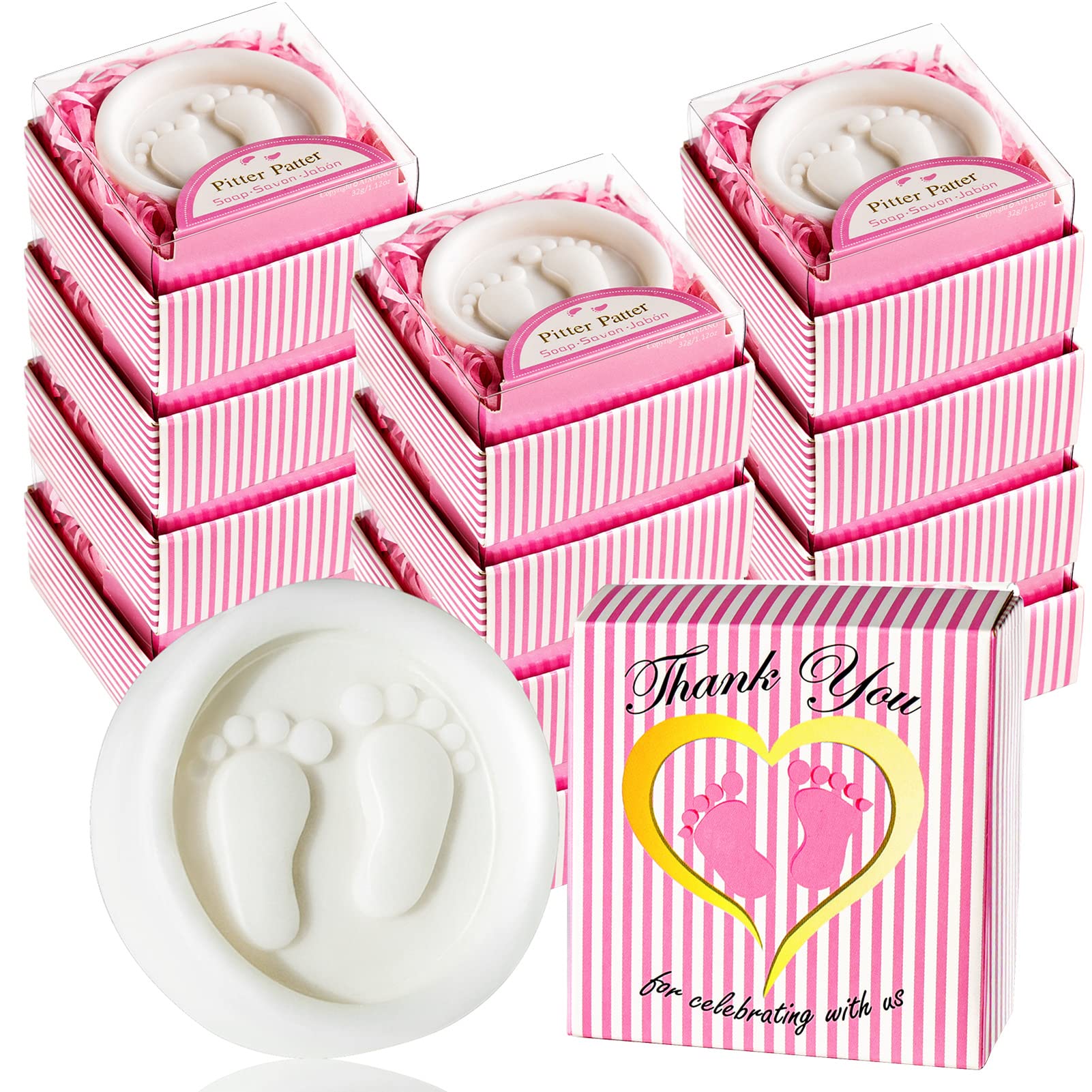 AIXIANG Baby Shower Favors Soaps Handmade Pink Gift Boxed Little Baby-feet Scented Soap Favors for Baby Girl Baby Shower Favors 