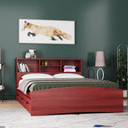 Bed with 3 Drawers and Bookcase Headboard (Mahogany, Queen)