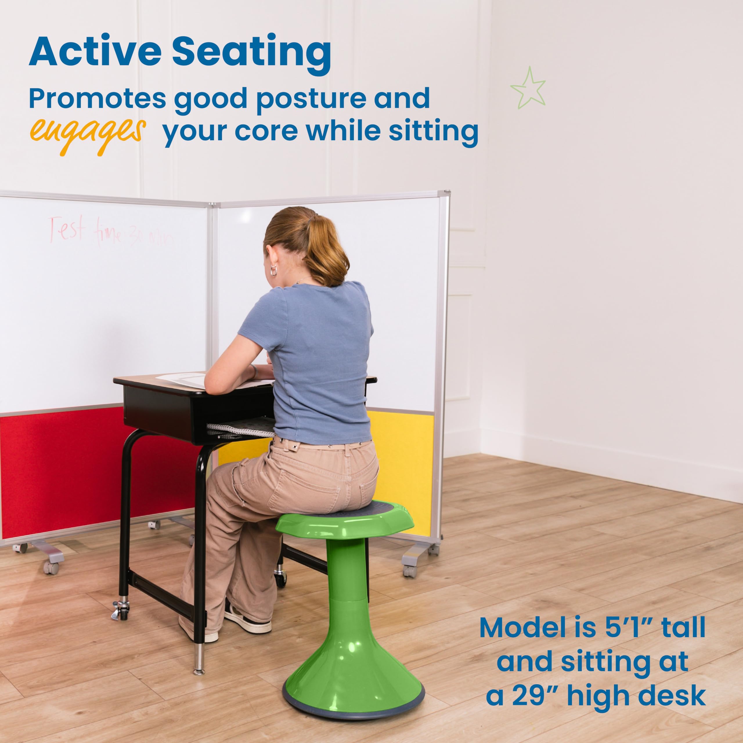 Ecr4Kids Ace Active Core Engagement Wobble Stool, 18-Inch Seat Height, Flexible Seating, Grassy Green