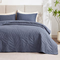 Exq Home Quilt Set Full Queen Size Bluish Grey 3 Piece,Lightweight Soft Coverlet Modern Style Leaf Pattern Bedspread Set(1 Quilt