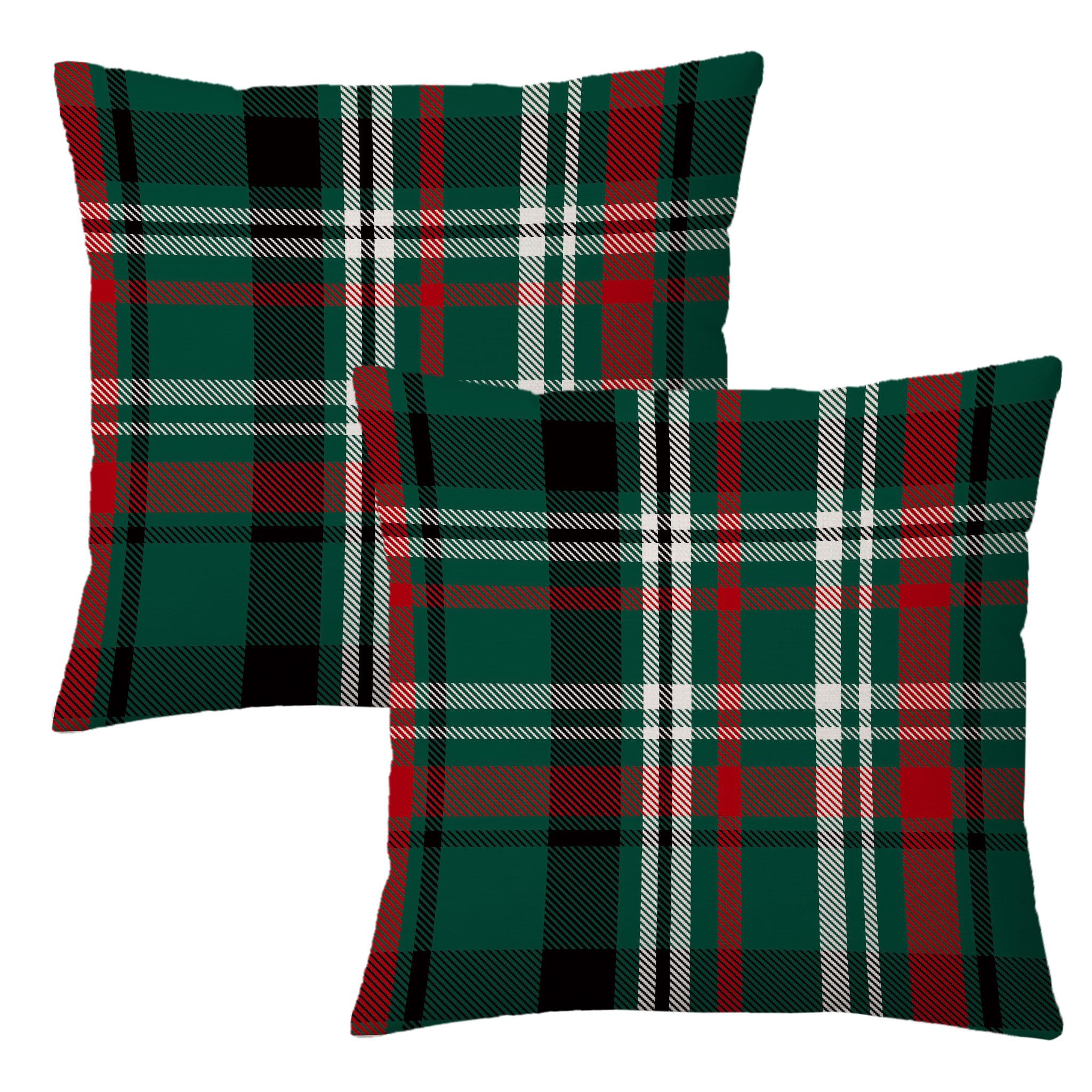 Aofanggo Christmas Pillow Covers 18X18 Set Of 2 Green Red Black Throw Pillow Cases Winter Decorative Cushion Tartan Gingham Outd