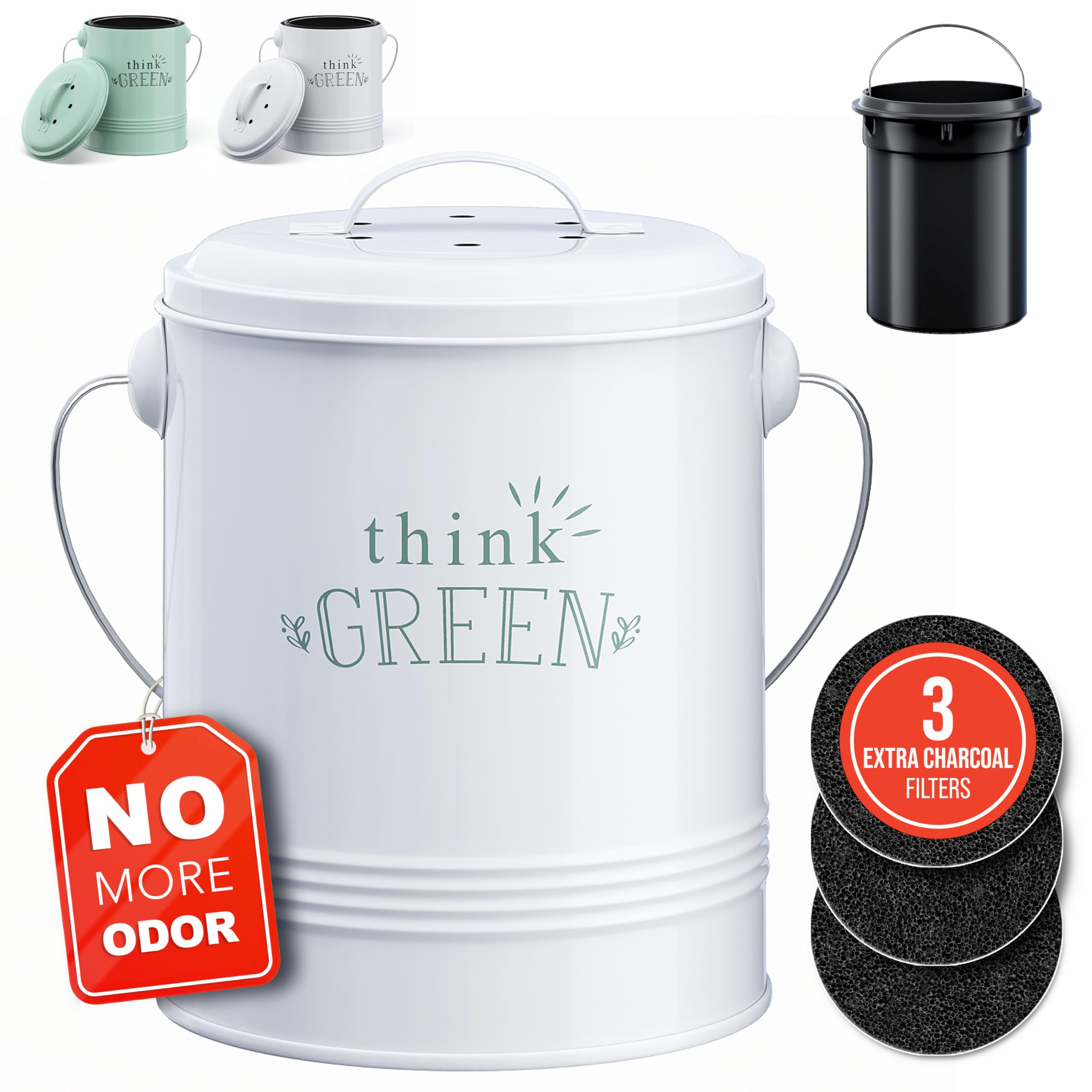 Barnyard Designs Compost Bin for Kitchen Counter - 1.2 Gallon Countertop Composter with Extra Smell-Absorbing Filters and Inner 