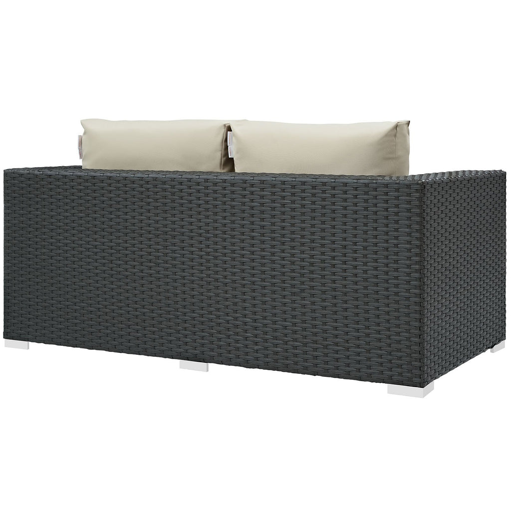 Modway EEI-1851-CHC-BEI Sojourn Wicker Rattan Outdoor Patio Sunbrella Fabric Loveseat in Canvas Antique Beige