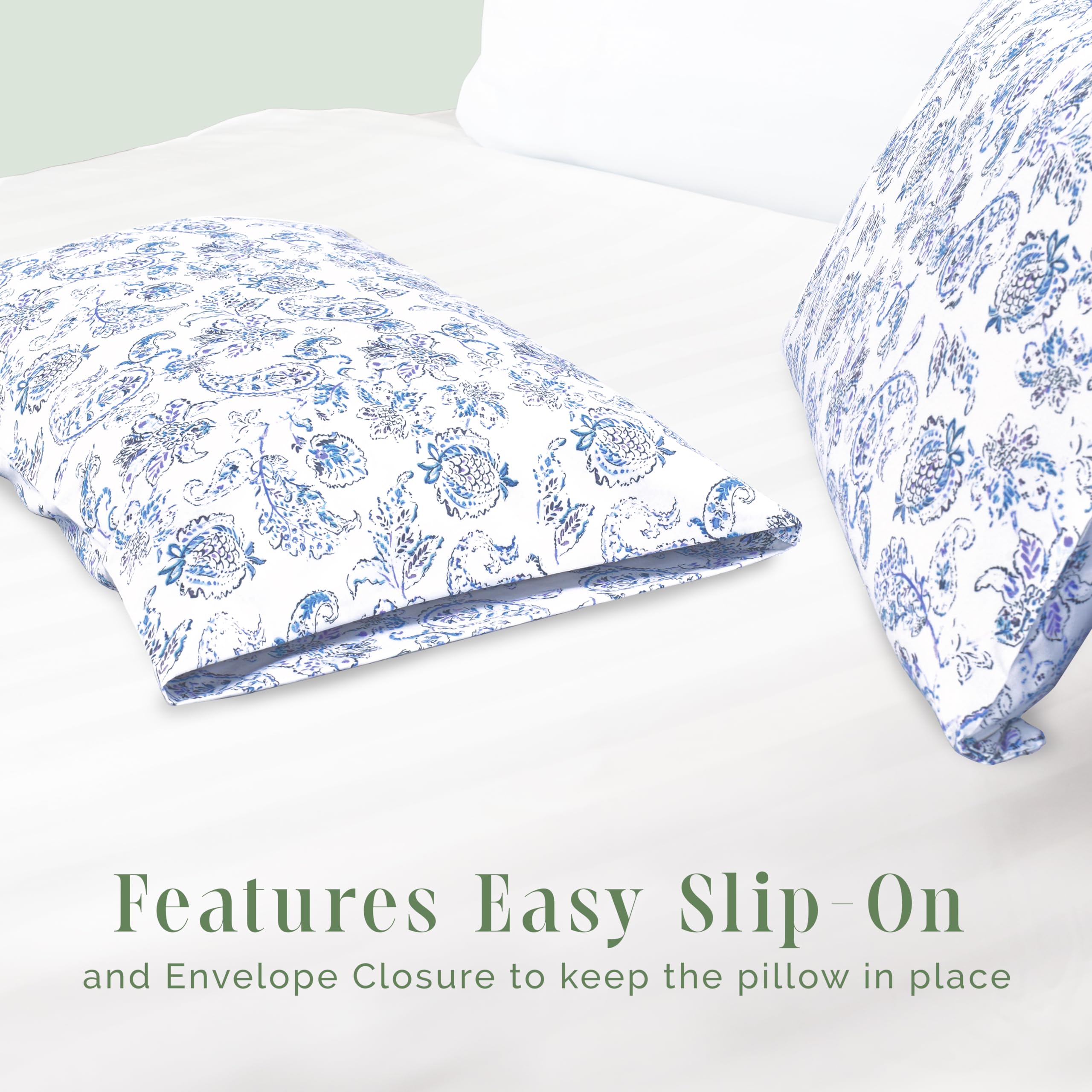 Elegant Comfort Ultra Soft Set Of 2 Floral Print Pillowcases - 1500 Premium Hotel Quality Microfiber, Soft And Smooth Envelope Closure 2-Piece Pillow Covers - King, Paisley Indigo