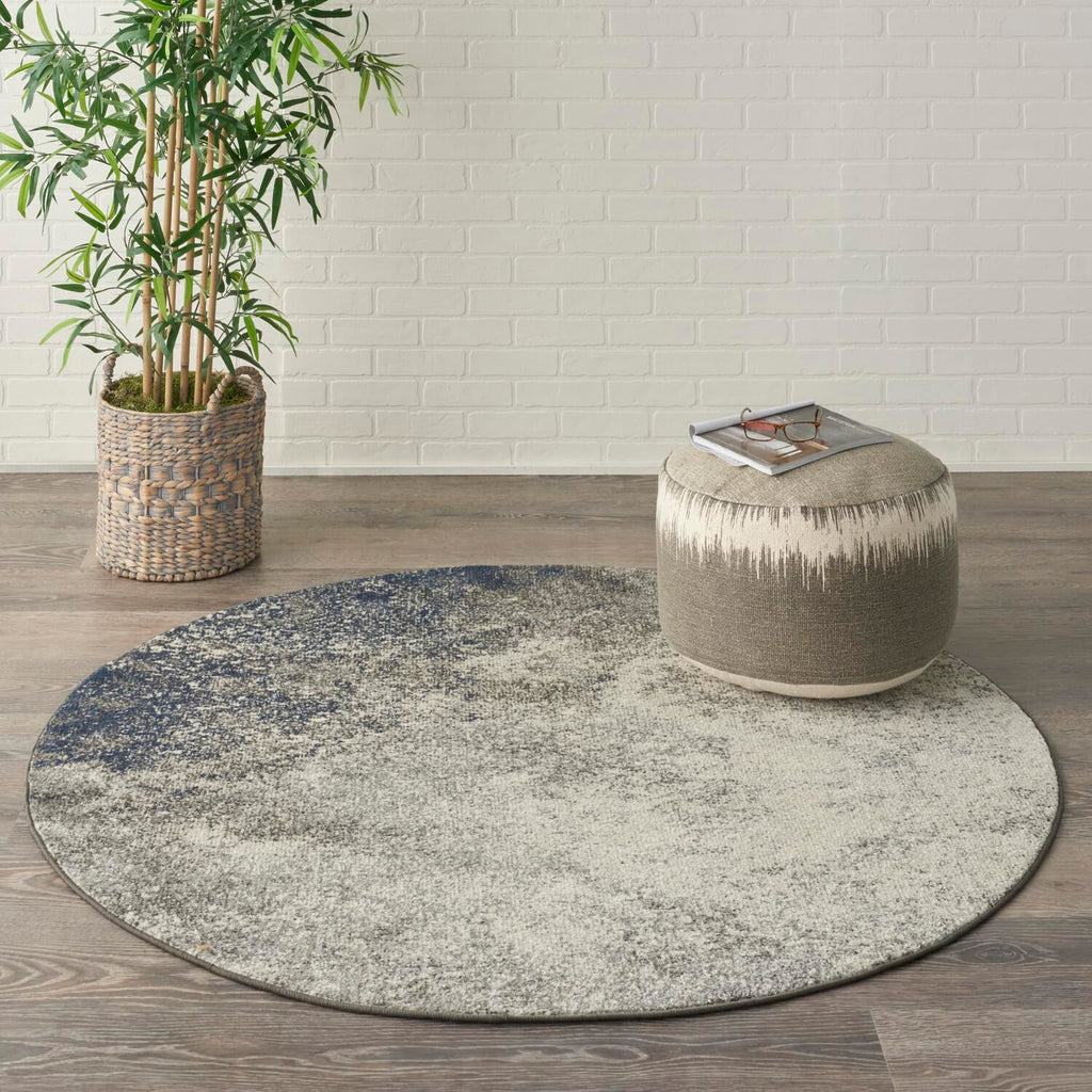 Nourison Passion Charcoal/Ivory 4' X Round Area-Rug, Modern, Abstract, Easy-Cleaning, Non Shedding, Bed Room, Living Room, Dinin