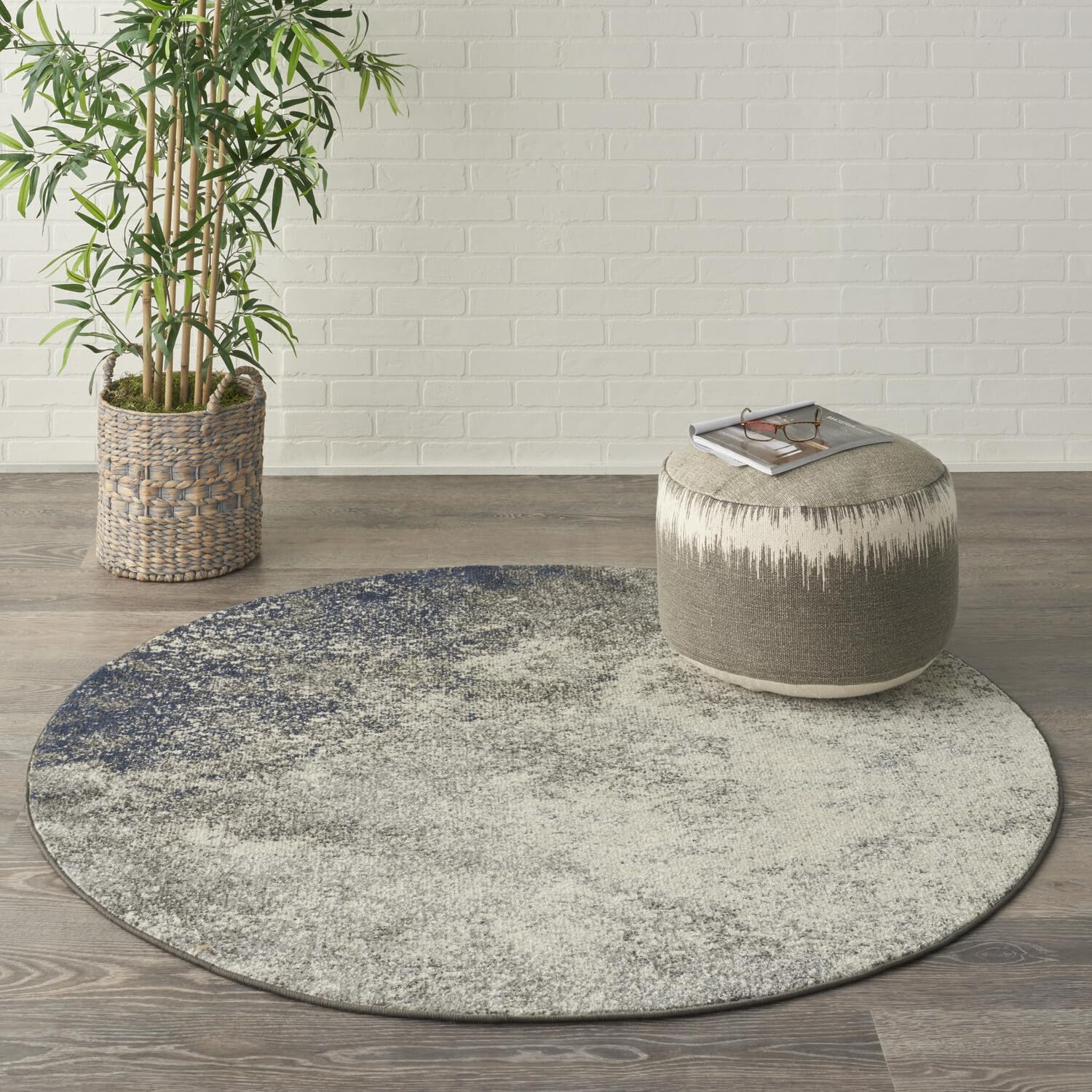 Nourison Passion Charcoal/Ivory 4' X Round Area-Rug, Modern, Abstract, Easy-Cleaning, Non Shedding, Bed Room, Living Room, Dinin