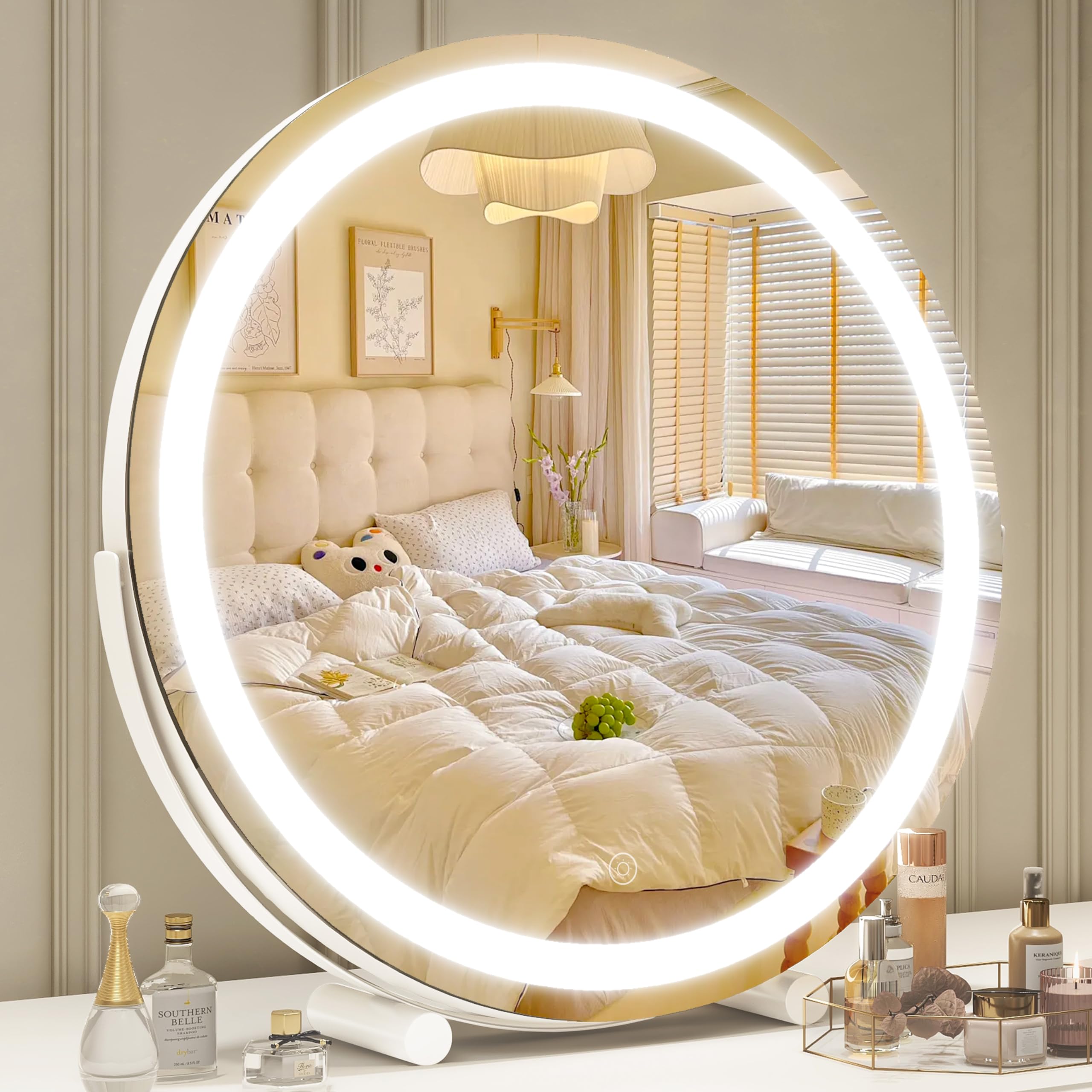 ROLOVE Vanity Makeup Mirror with Lights, 18 Inch LED Makeup Mirror, Lighted Vanity Mirror with Lights, Smart Touch Control 3 Col