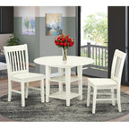 East West Furniture SUNO3-LWH-W 3 Piece Dining Room Furniture Set Contains a Round Kitchen Table with Dropleaf & Shelves and 2 Dining Chairs, 42x42 Inch, Linen White