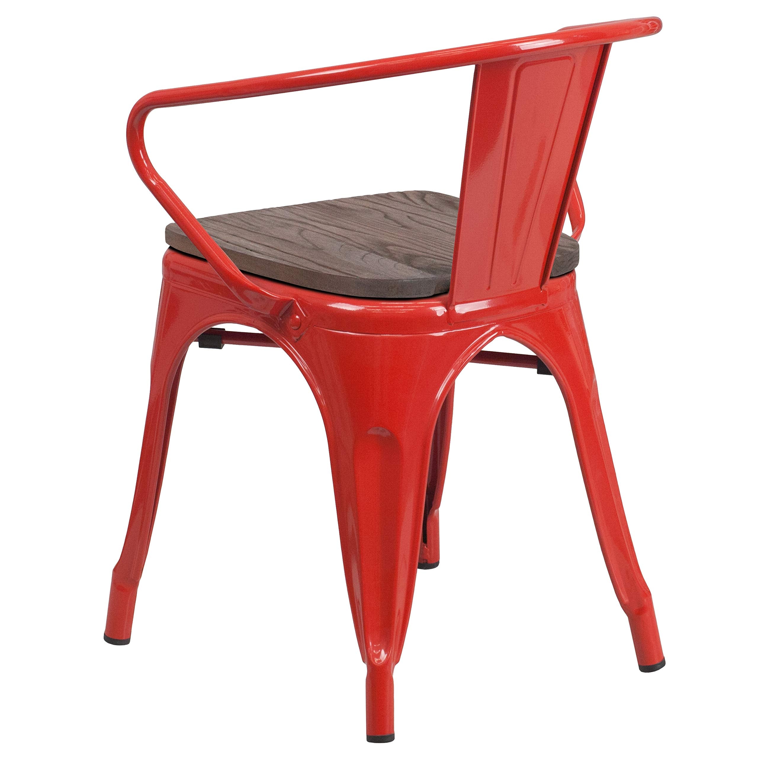 Flash Furniture Red Metal Chair With Wood Seat And Arms