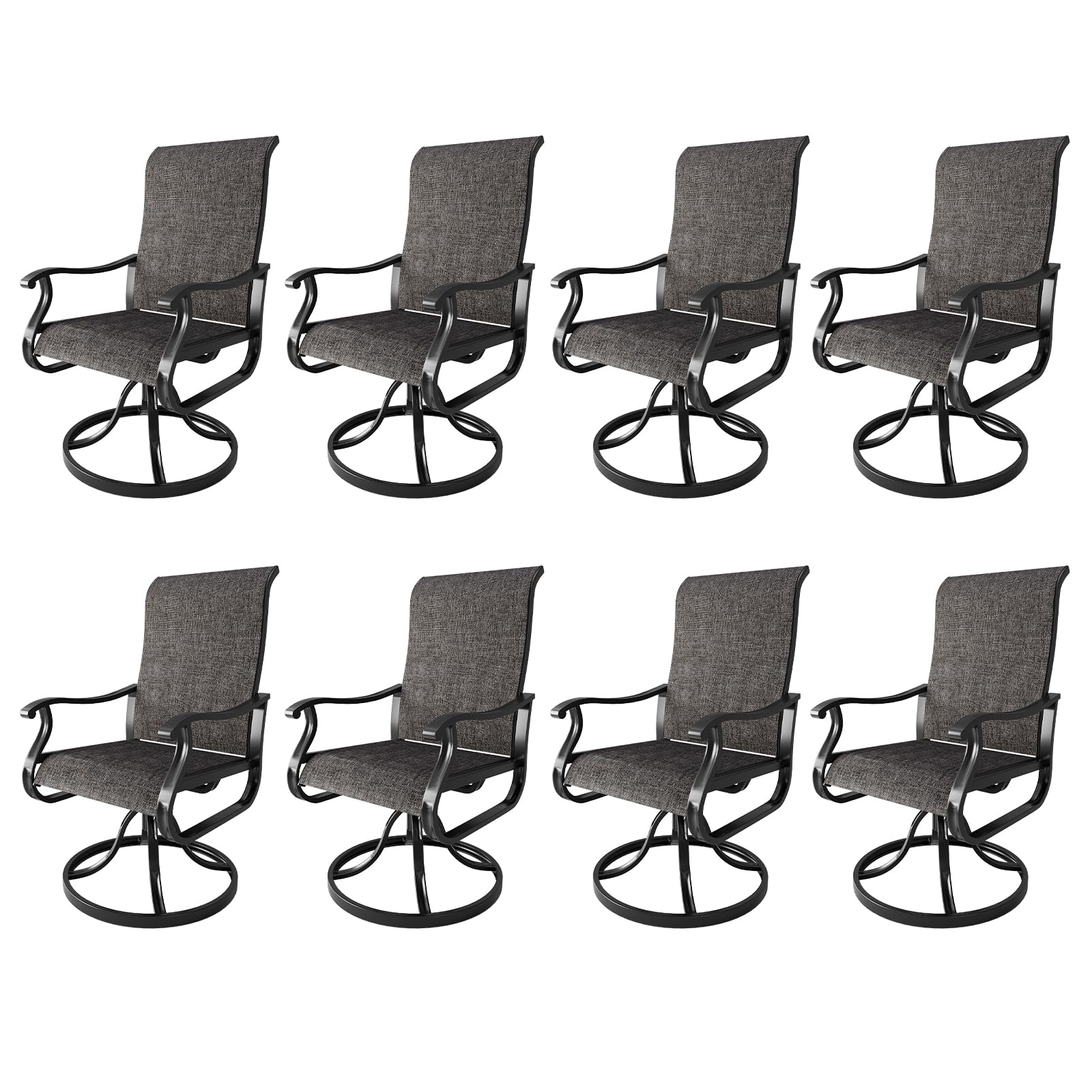 Amopatio Patio Swivel Chairs Set Of 8, Outdoor Swivel Rocker Dining Chairs With All Weather Textilene High Back & Metal Frame, F