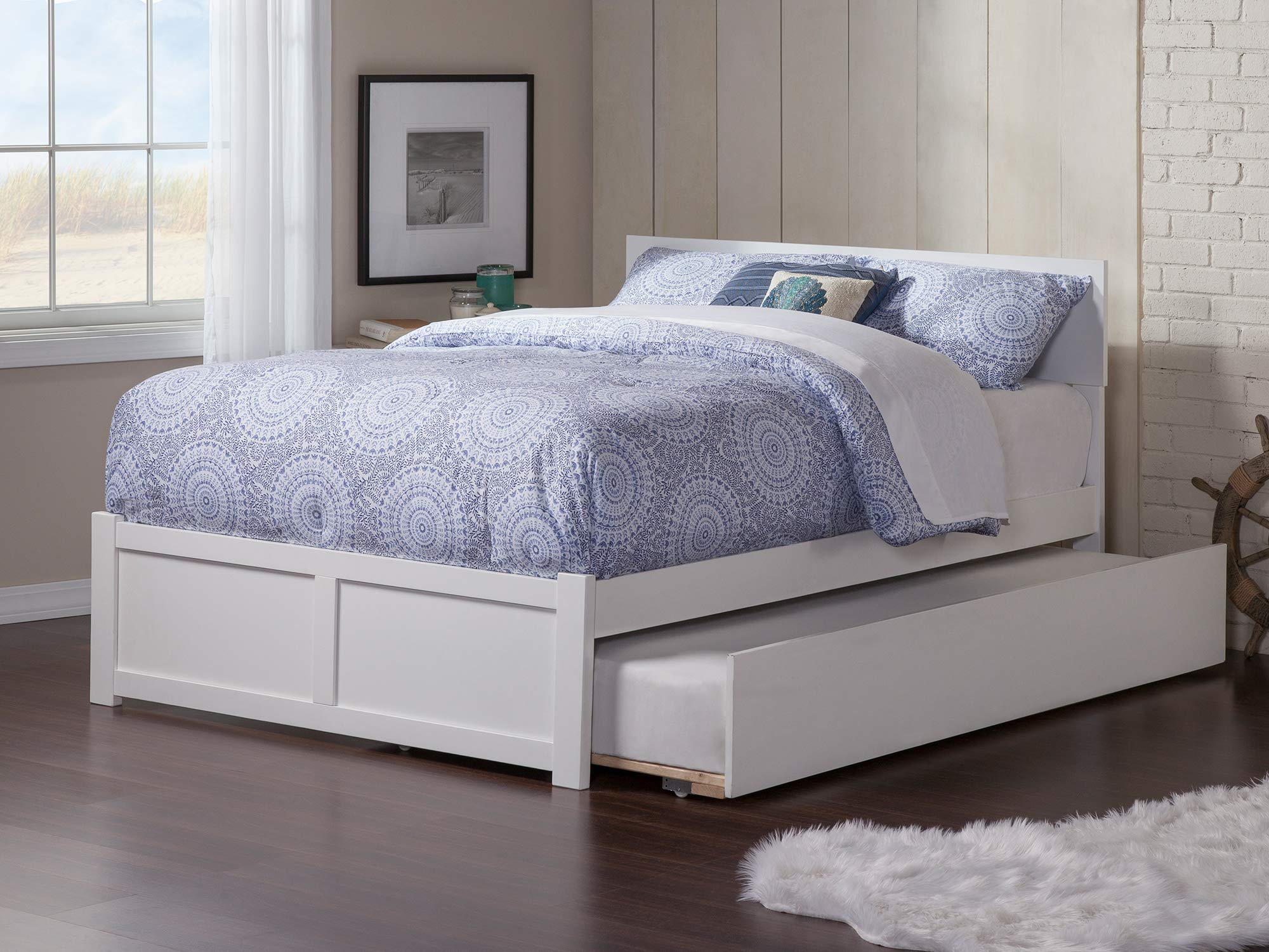 AFI Orlando Full Size Platform Bed with Footboard & Full Trundle in White