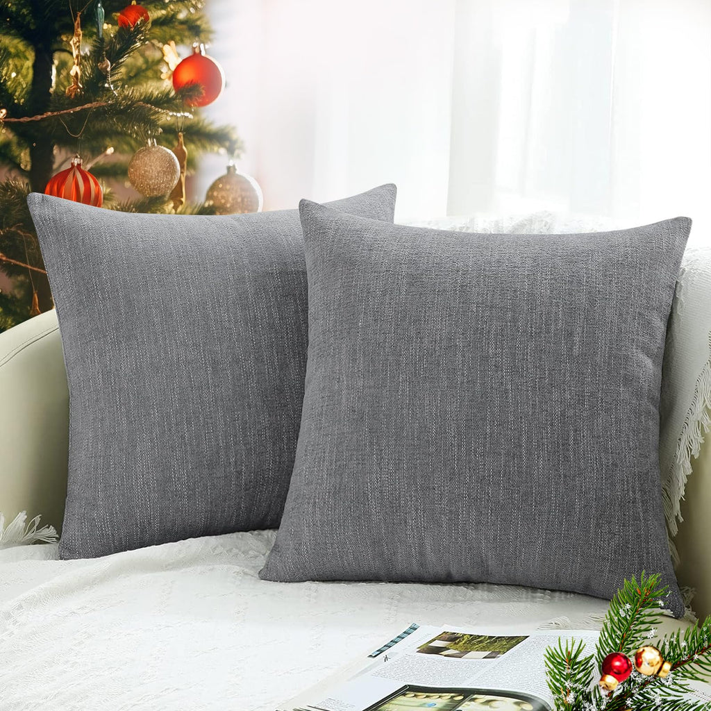 Decoruhome Christmas Decorative Throw Pillow Covers 18X18 Set Of 2, Farmhouse Textured Pillow Covers, Chenille Pillow Covers For