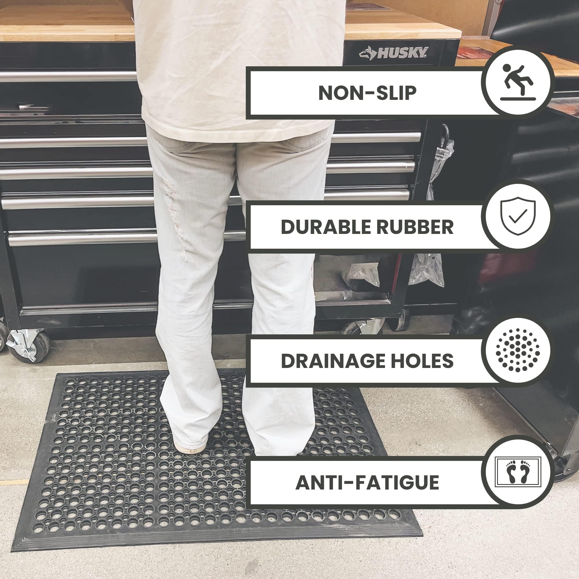 Envelor 2-Pack Anti Fatigue Rubber Floor Mat Non-Slip Restaurant Mat For Floors Bar Mat Drainage Mat Doormat Door Mat Utility Garage Floor Mat Home Mat Anti Slip Entry Mat 24 X 36 Inches
