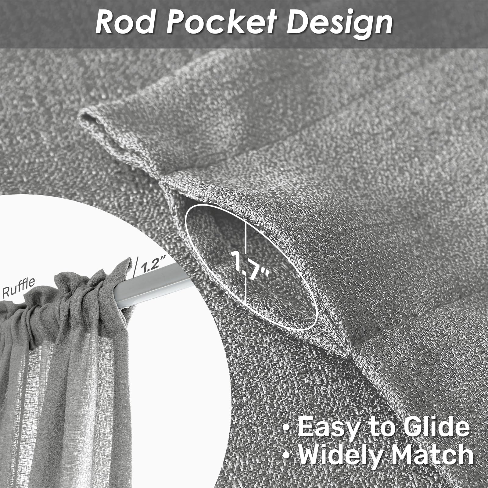 Melodieux Silver Gray Semi Sheer Curtains 45 Inch Length For Bedroom Kitchen Small Windows, Linen Look Rod Pocket Privacy Sheer