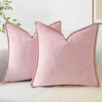 Decoruhome Valentine'S Day Chenille Soft Throw Pillow Covers 22X22 Set Of 2, Farmhouse Velvet Spring Pillow Covers, Decorative Square Pillow Covers With Stitched Edge For Couch Sofa Bed, Blush Pink
