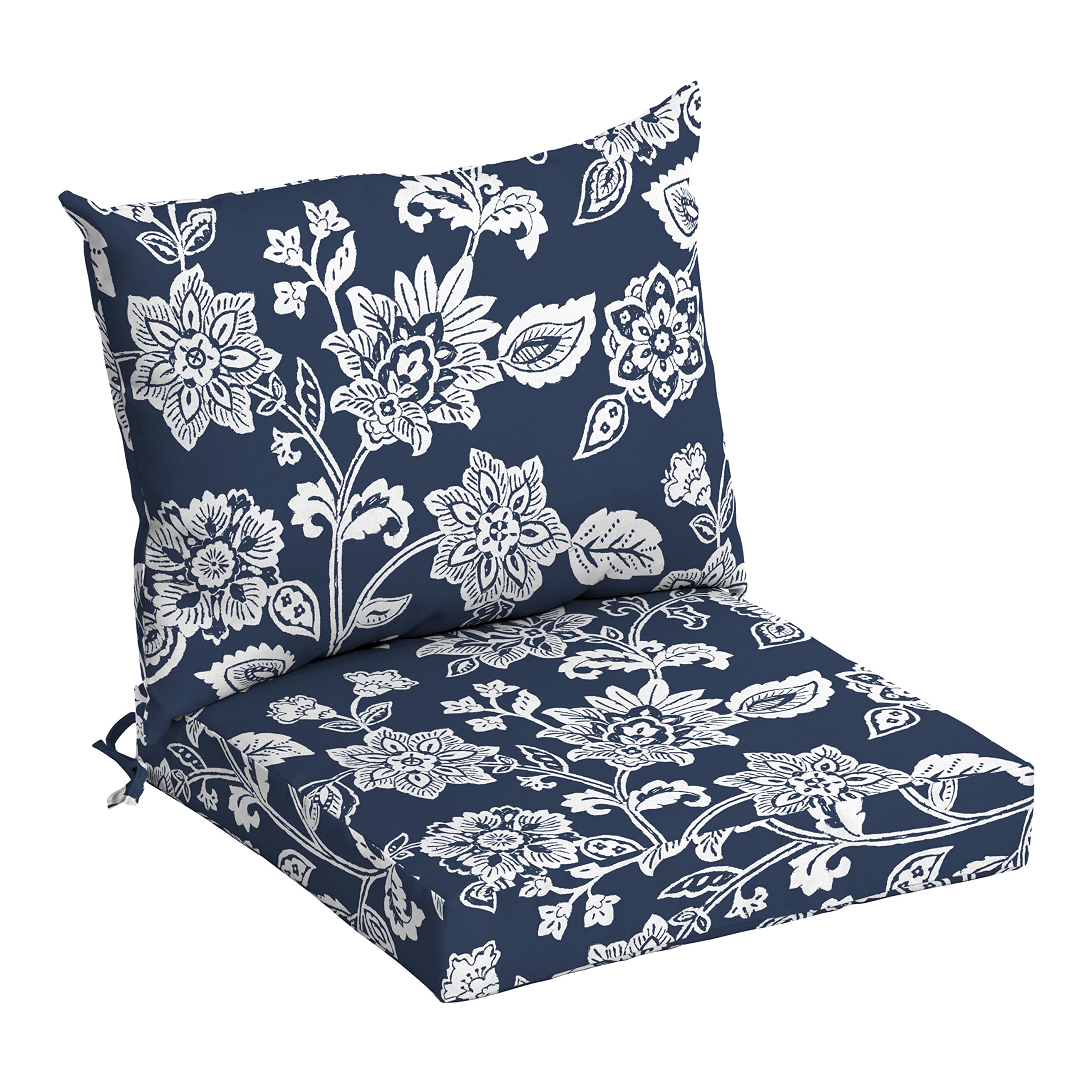 Arden Selections Outdoor Dining Chair Cushion, 21 X 21, Rain-Proof, Fade Resistant 21 X 21, Sapphire Blue Ashland Jacobean