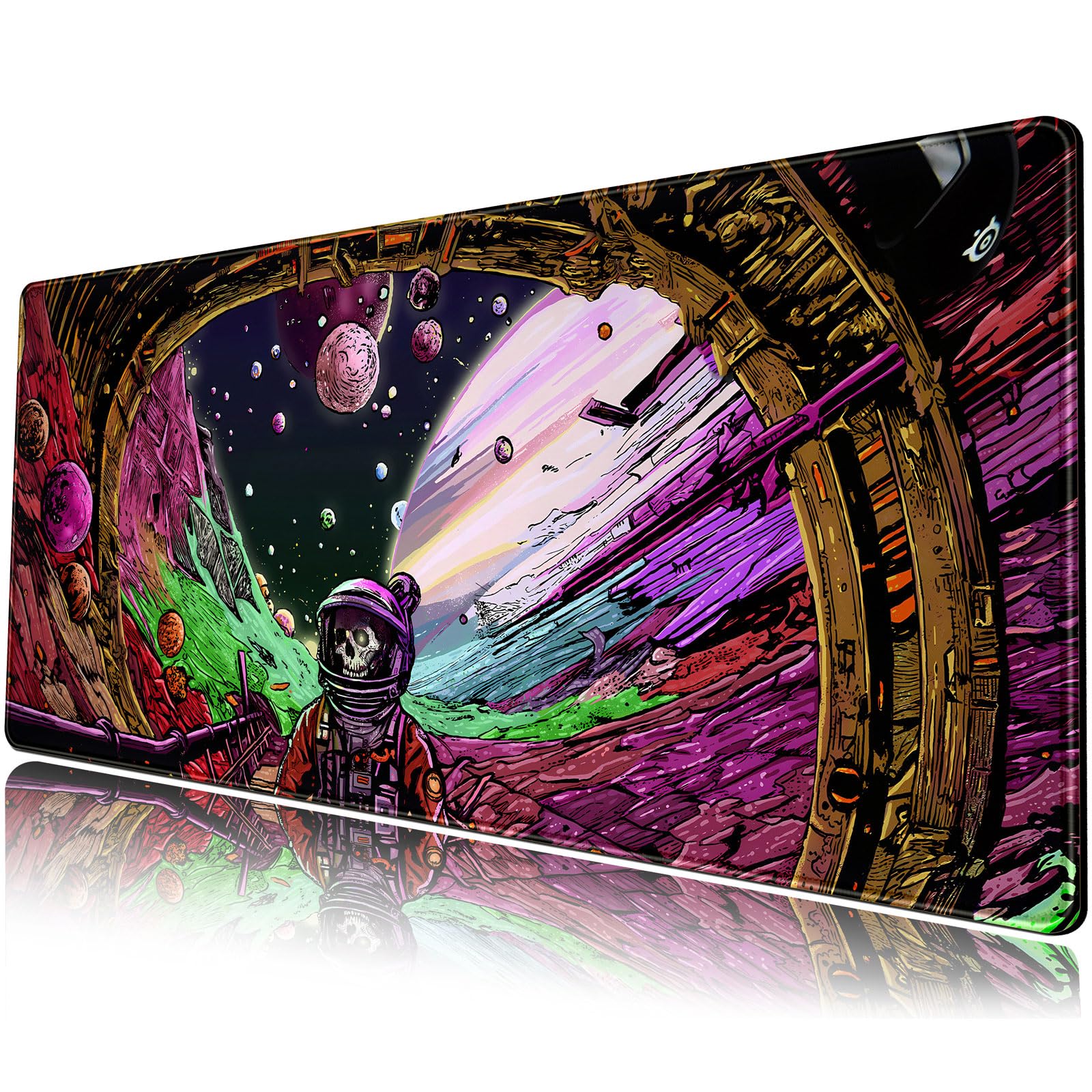 Strange Planet Desk Mat Space Scene Large Gaming Mouse Pad Extended Anime Vibrant Colors Desk Pad Futuristic Spaceship Mousepad