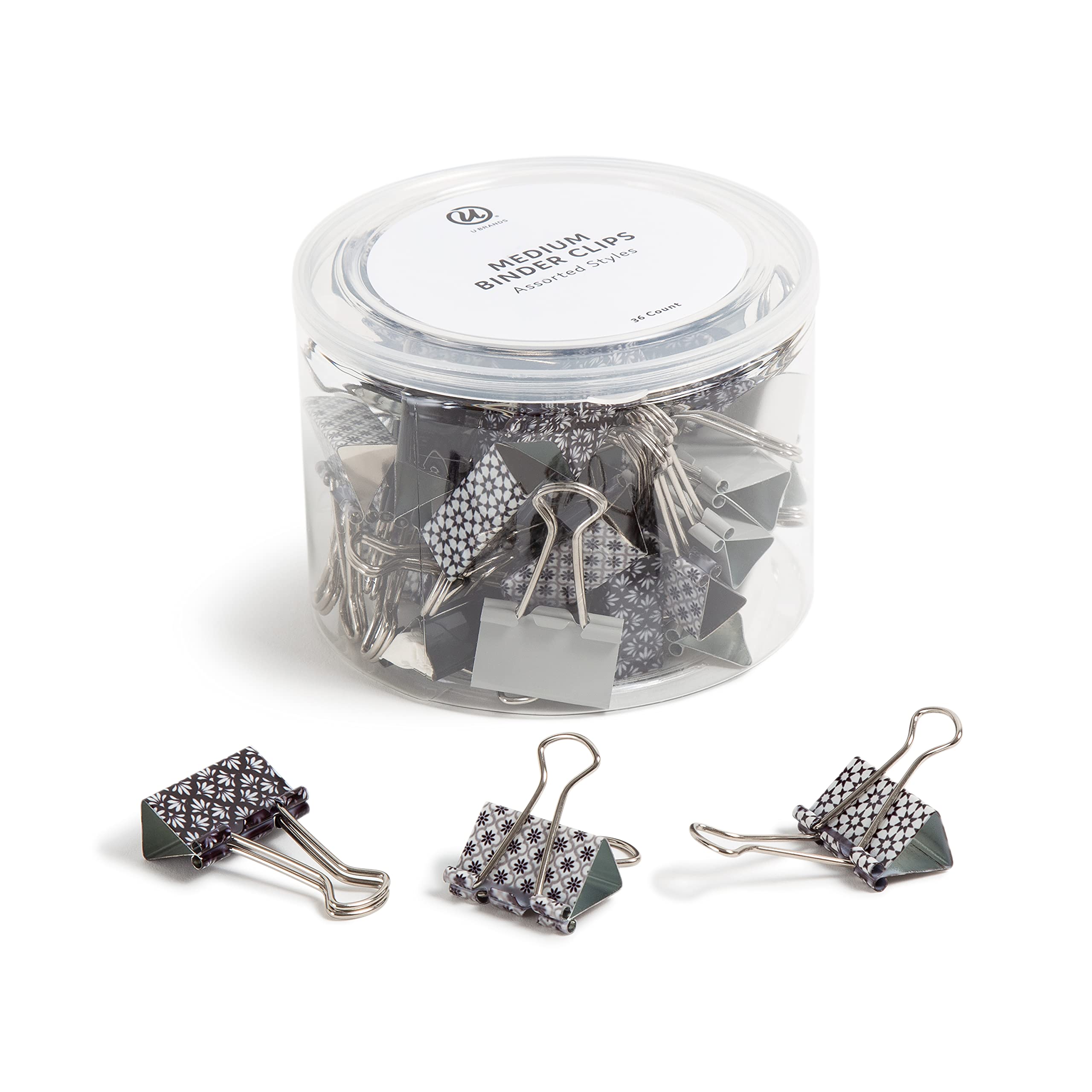 U Brands Fashion Binder Clips, Moroccan Monochrome With Silver Prongs, Office Organization Supplies, 32Mm, 36 Count
