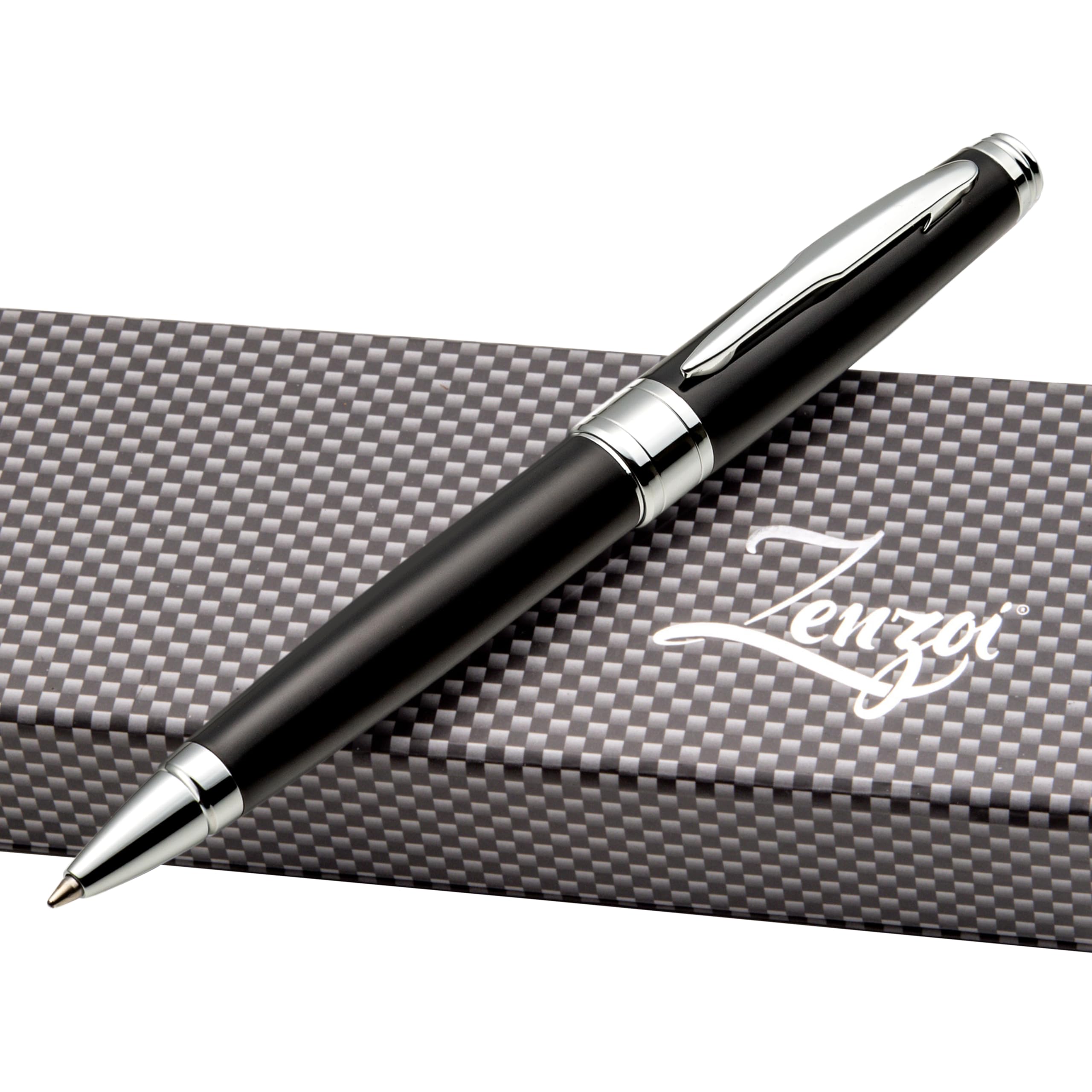 Zenzoi Black Ballpoint Pen Set. Elegant Executive Pen For Men Or Women. High End Pen Gift Box W/Luxury Pen & 2 Gel Ball Point (B