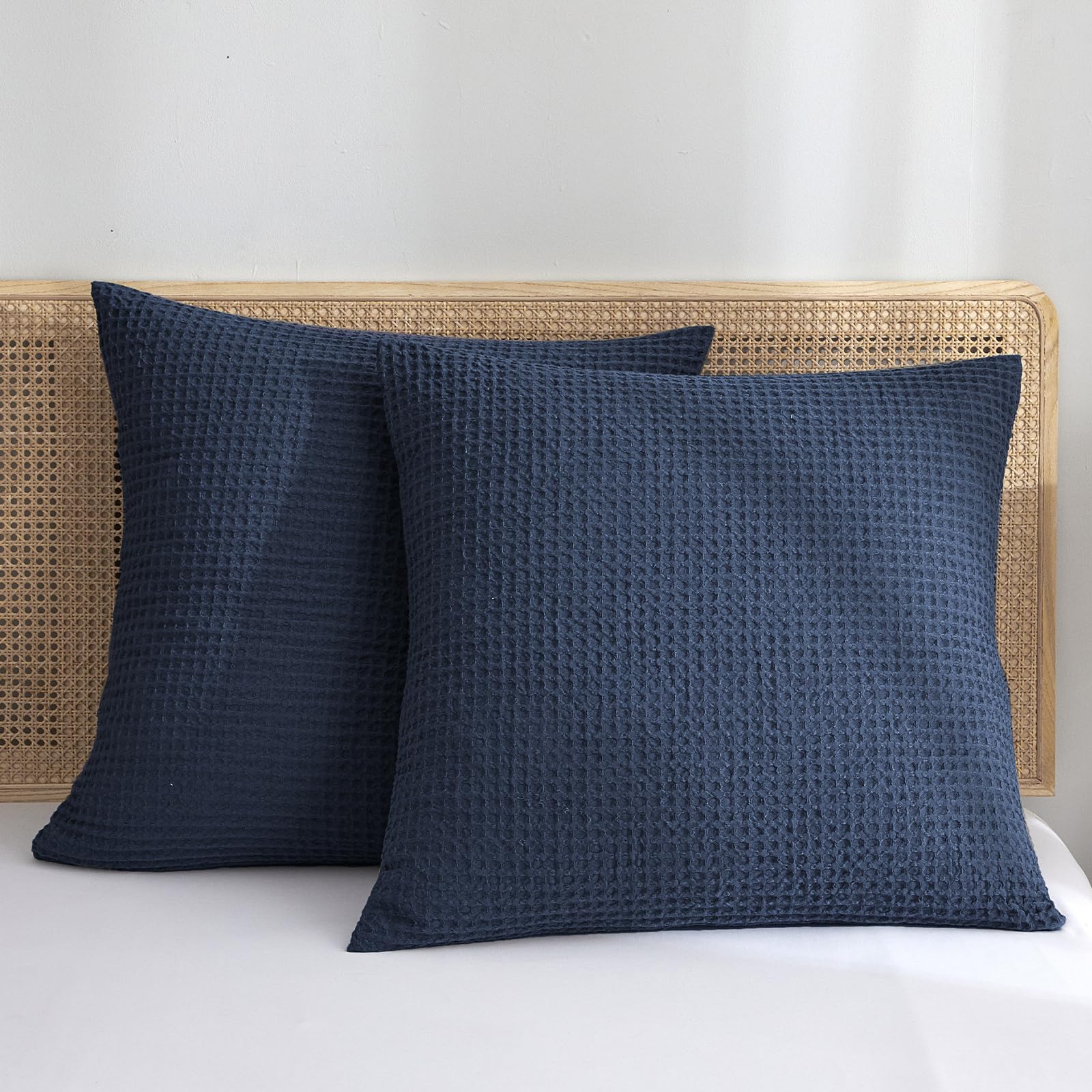 Phf Ultra Soft Waffle Weave Pillowcases Standard Size 20' X 26' 2 Pack, No Insert, Breathable Skin-Friendly Pillow Shams, Decorative Waffle Weave Pillow Case Covers, Navy Blue/Dark Blue
