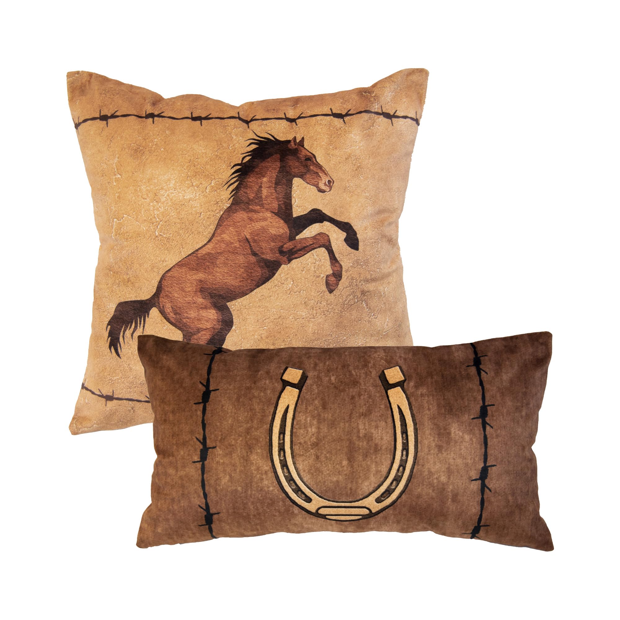 Donna Sharp 2-Piece Cowboy Horse And Horseshoe Western Themed Decorative Throw Pillow Set - Pillows For Couch, Sofa, Beds, And C