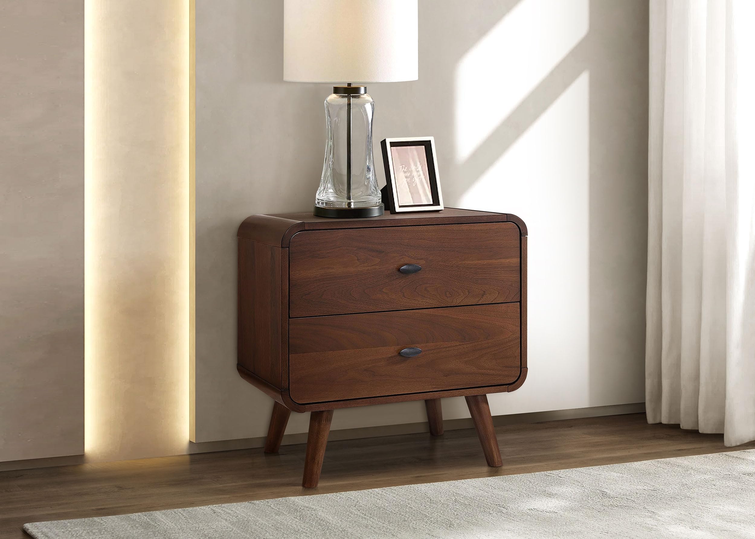 Coaster Home Furnishings Robyn Mid Century Modern 2 Drawer Nightstand Bedroom Bedside Table Storage Drawers Dark Walnut 205132