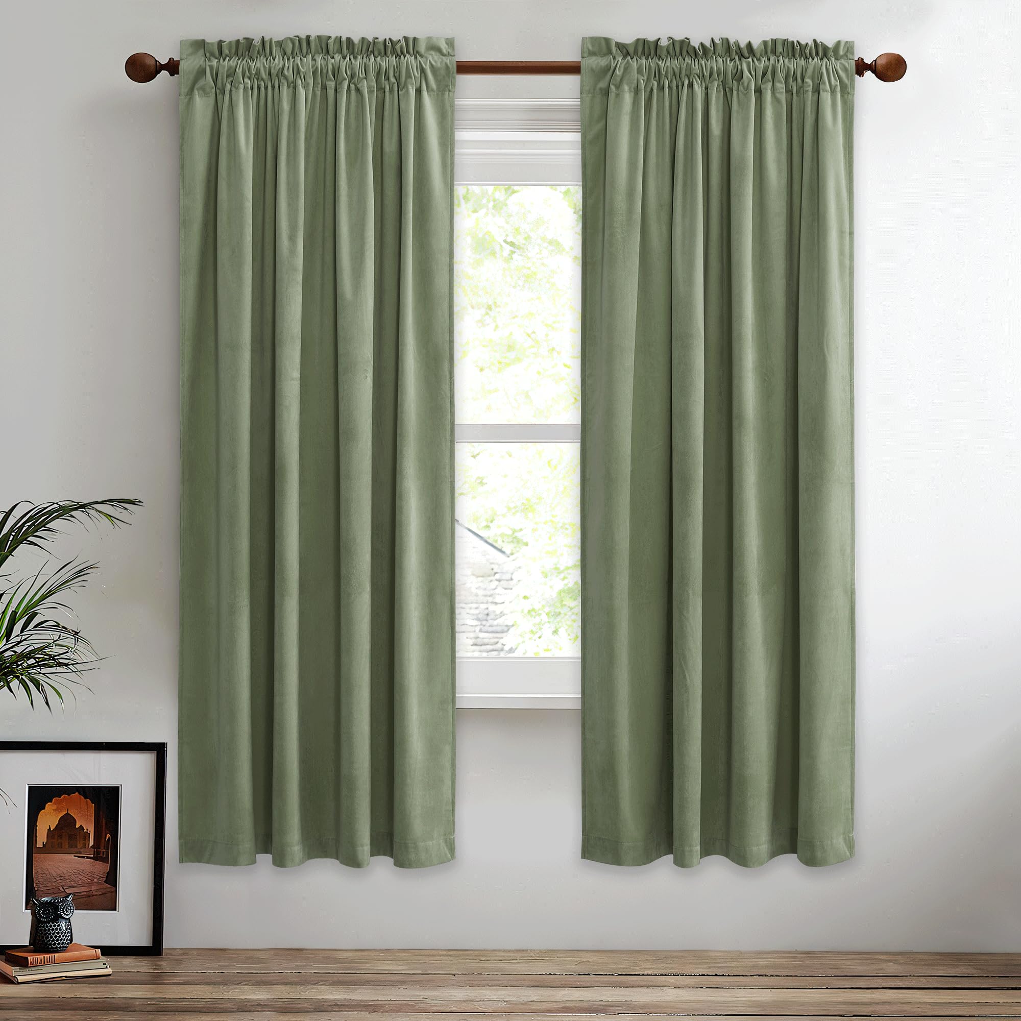 Stangh 72 Inches Long Velvet Curtains Sage Green Room Darkening For Nursery, Christmas Holiday Home Decor Blackout Drapes Energy