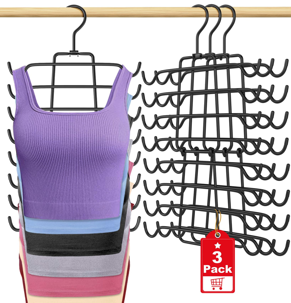 3Pcs Tank Top Hangers Space Saving Hanger Organizer Bra Hangers for Closet Organizer 360 Rotating Metal Closet Organizers and St